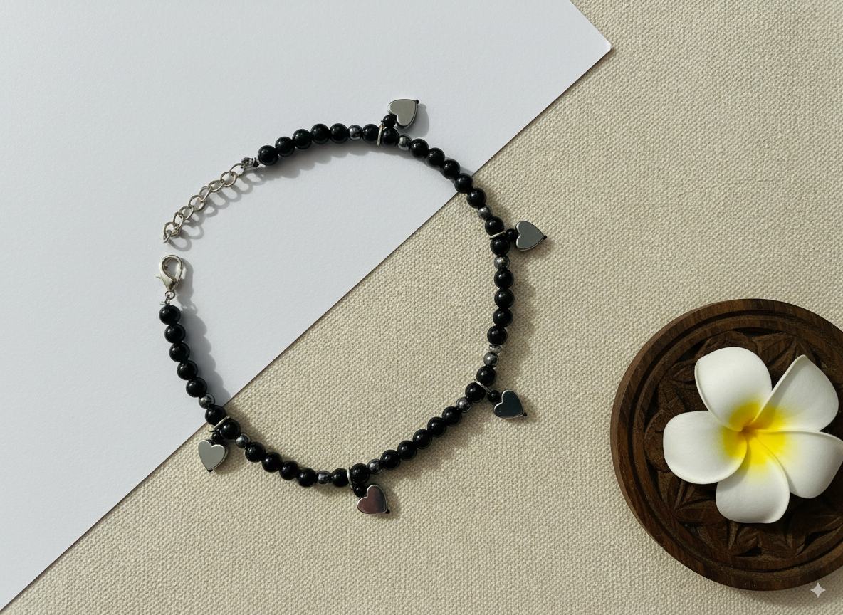 Black Bead Evil Eye Charm Anklet