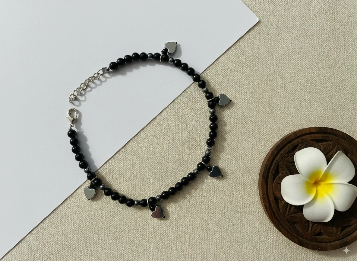 Black Bead Evil Eye Charm Anklet