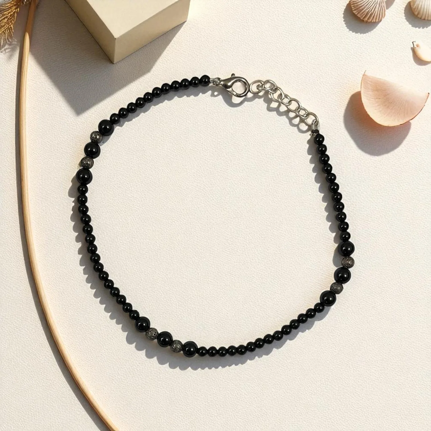 Black Bead Evil Eye Charm Anklet