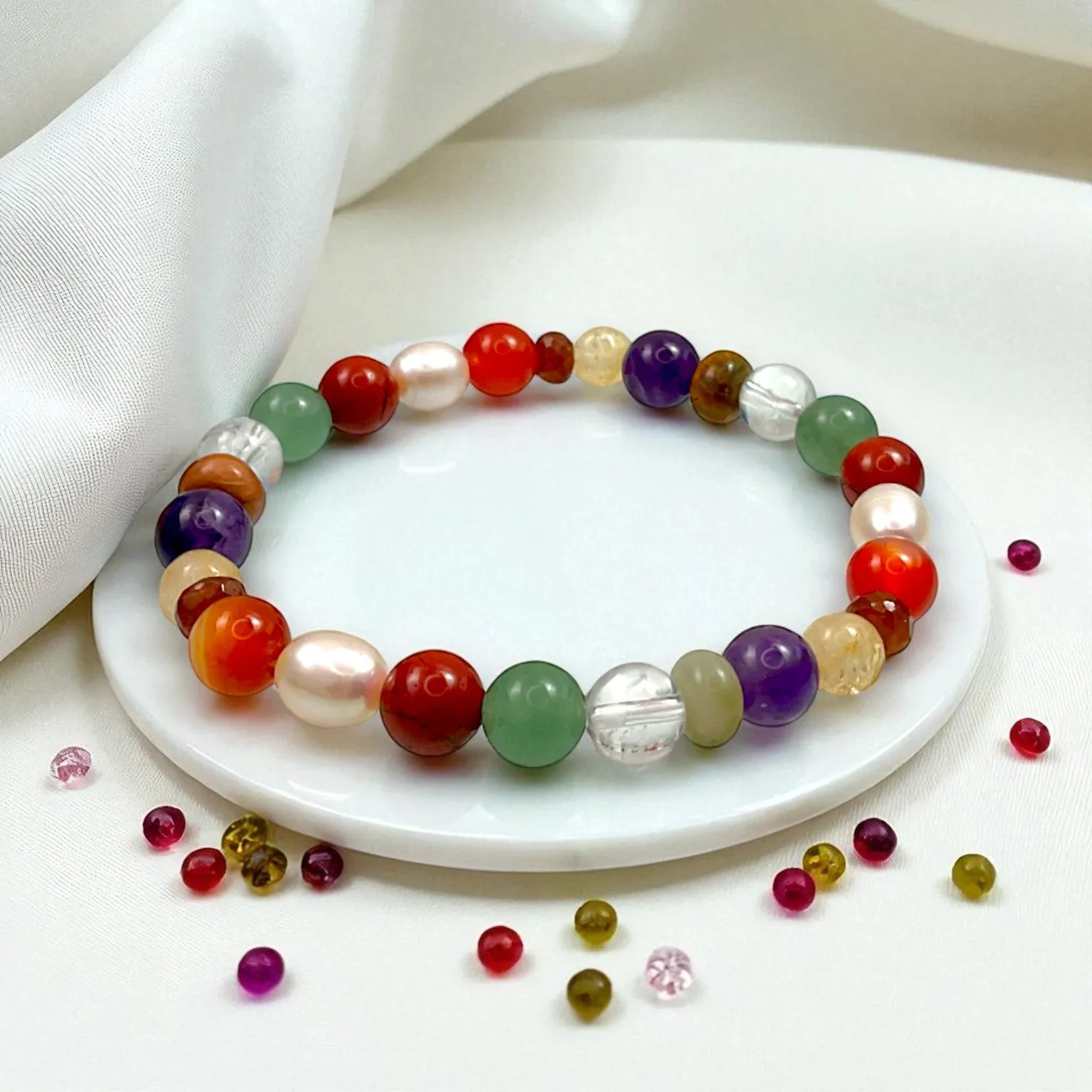 Navratan Bracelet for Luck & Prosperity 8 mm Beads