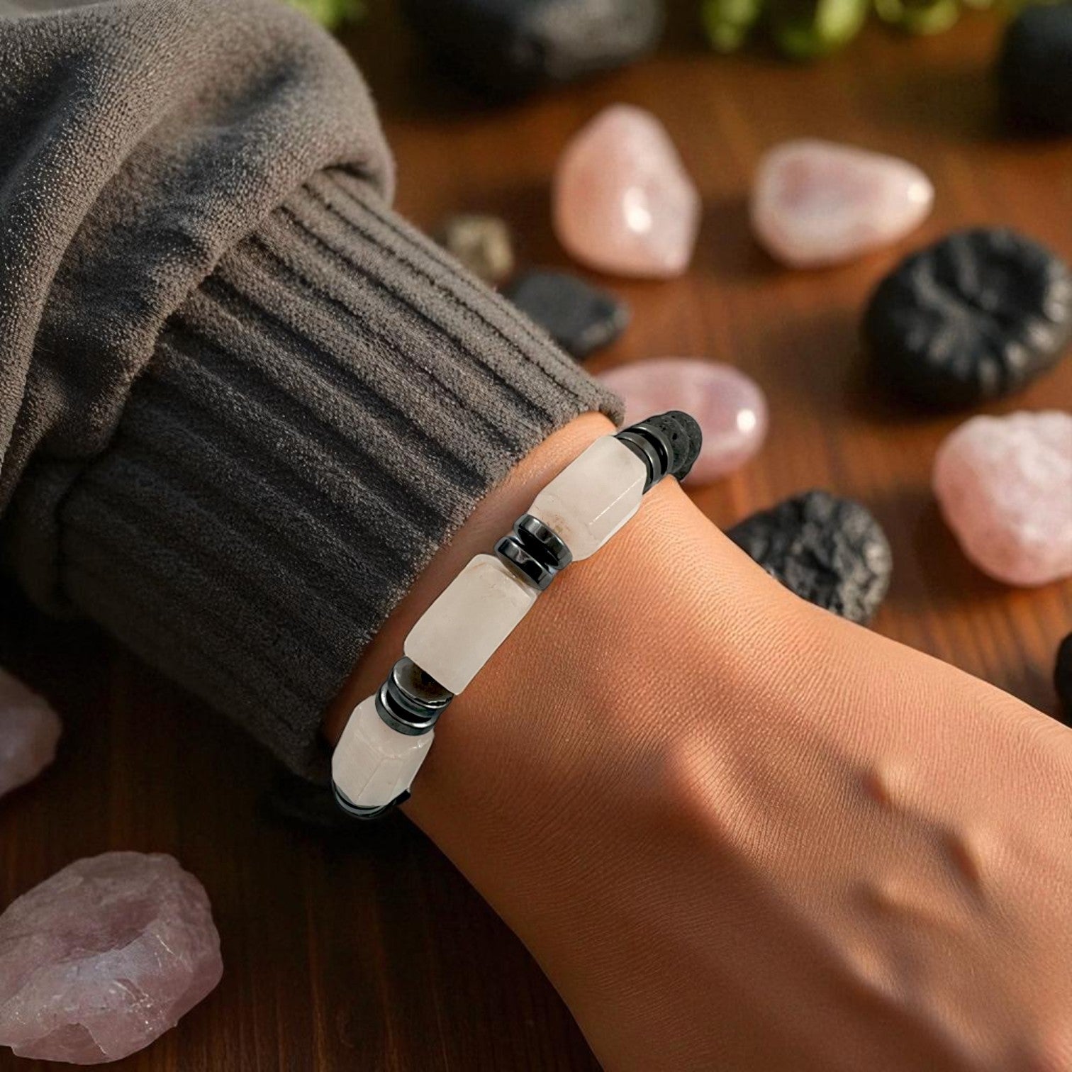 Rose Quartz & Lava Bracelet
