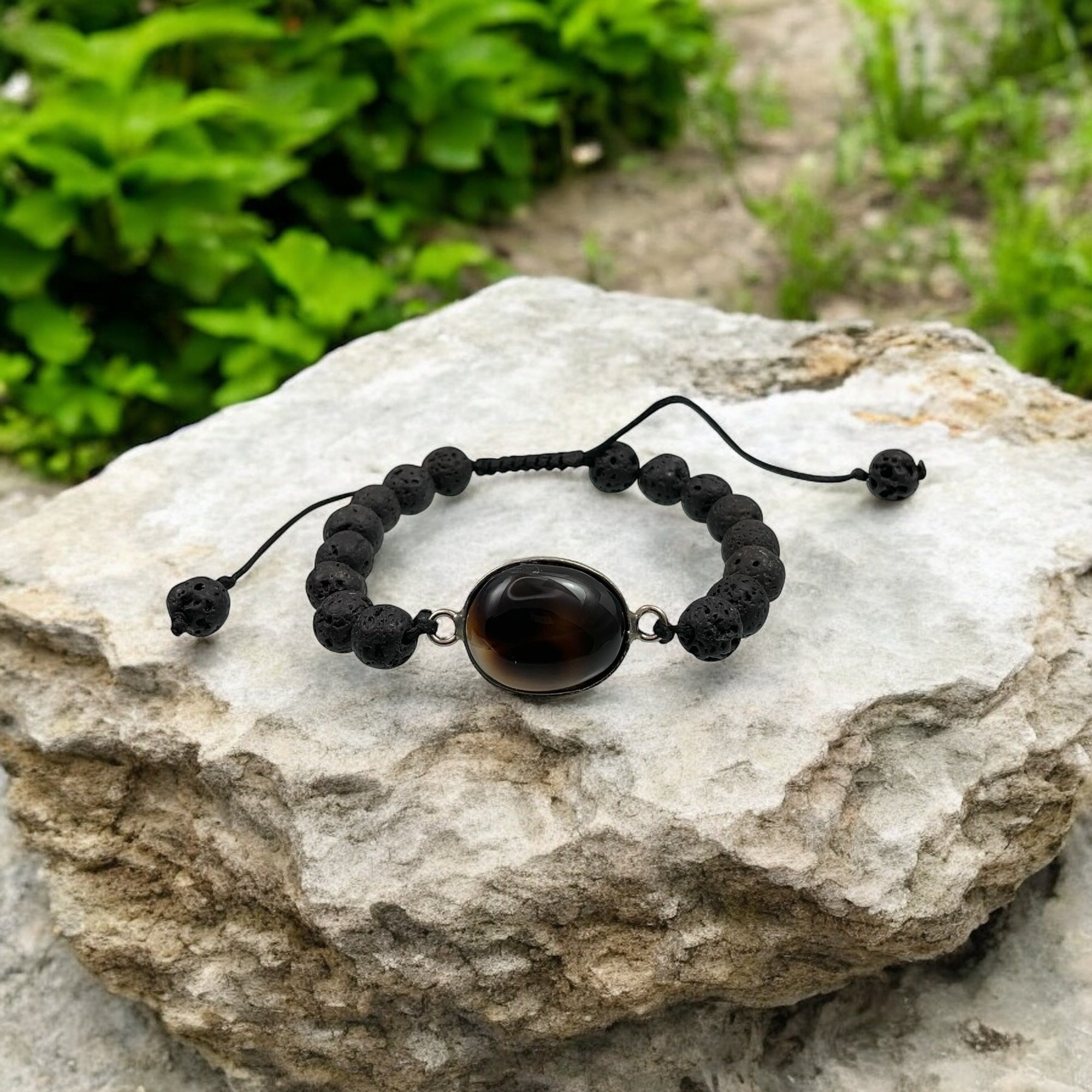 Black Agate & Lava Stone Bracelet