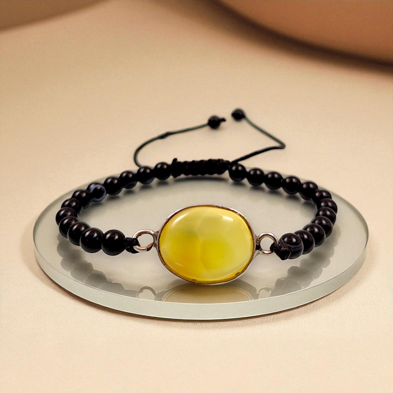 Yellow Chalcedony & Black Agate Healing Bracelet