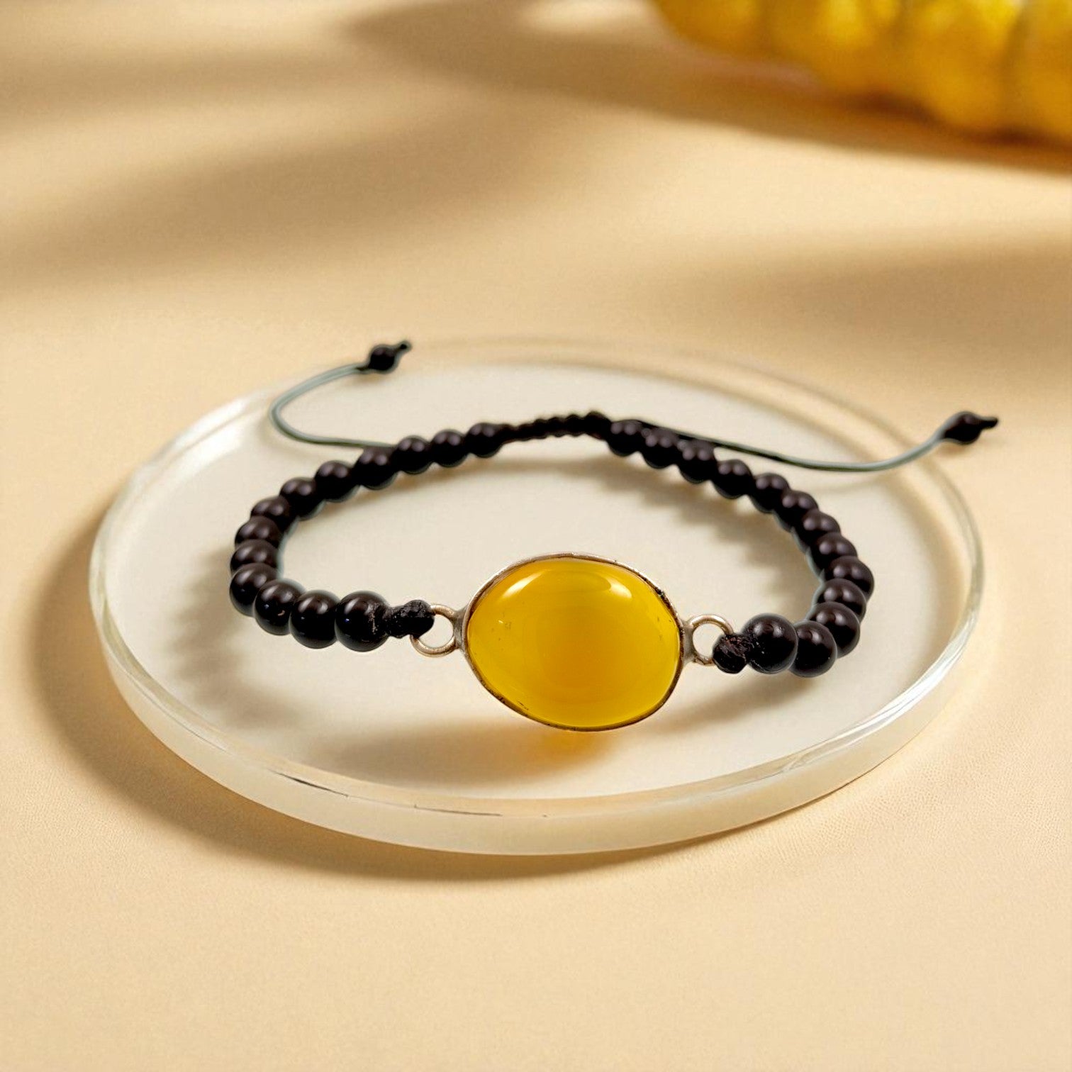 Yellow Chalcedony & Black Agate Healing Bracelet