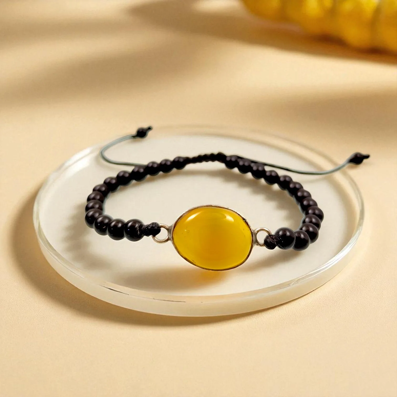 Yellow Chalcedony & Black Agate Healing Bracelet