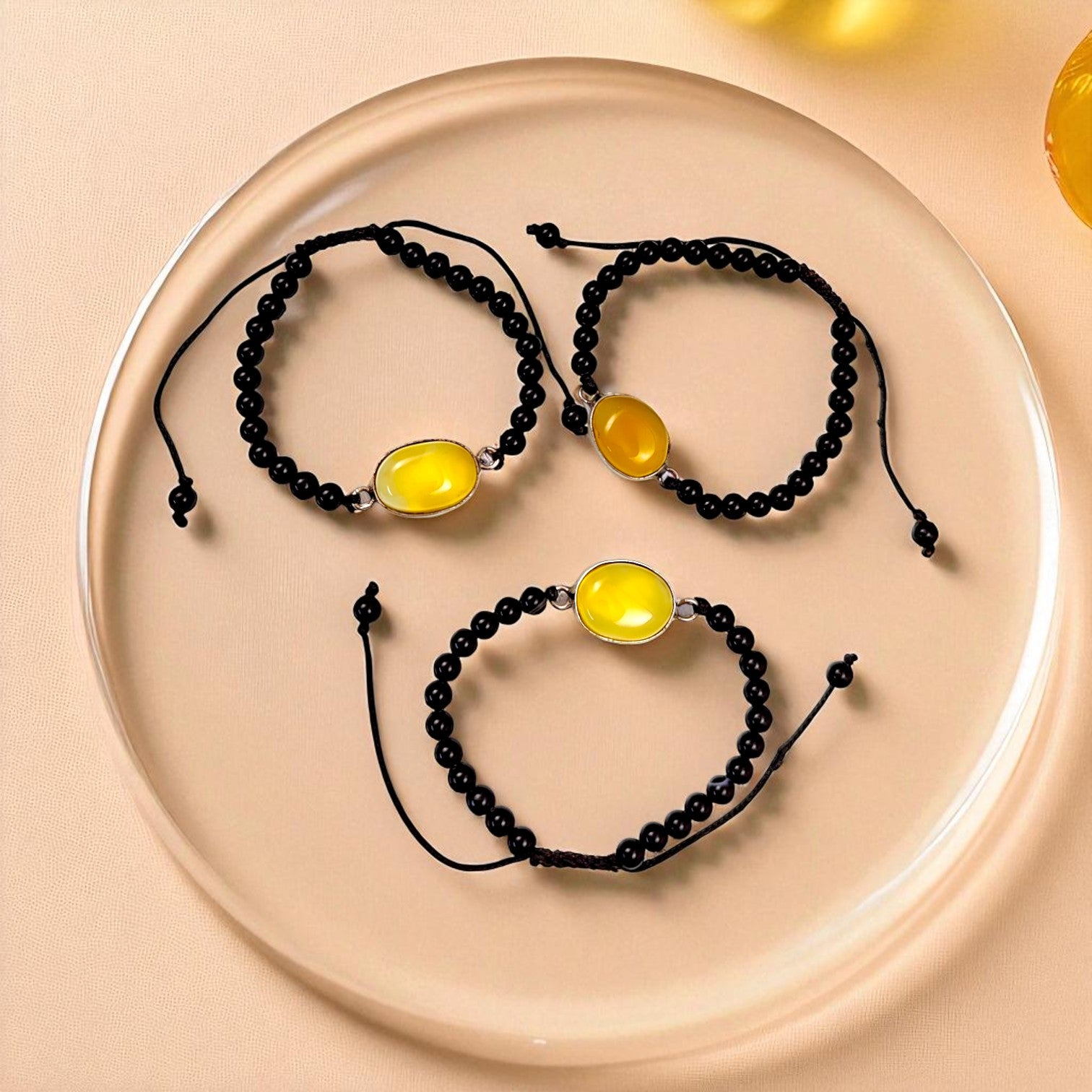 Yellow Chalcedony & Black Agate Healing Bracelet