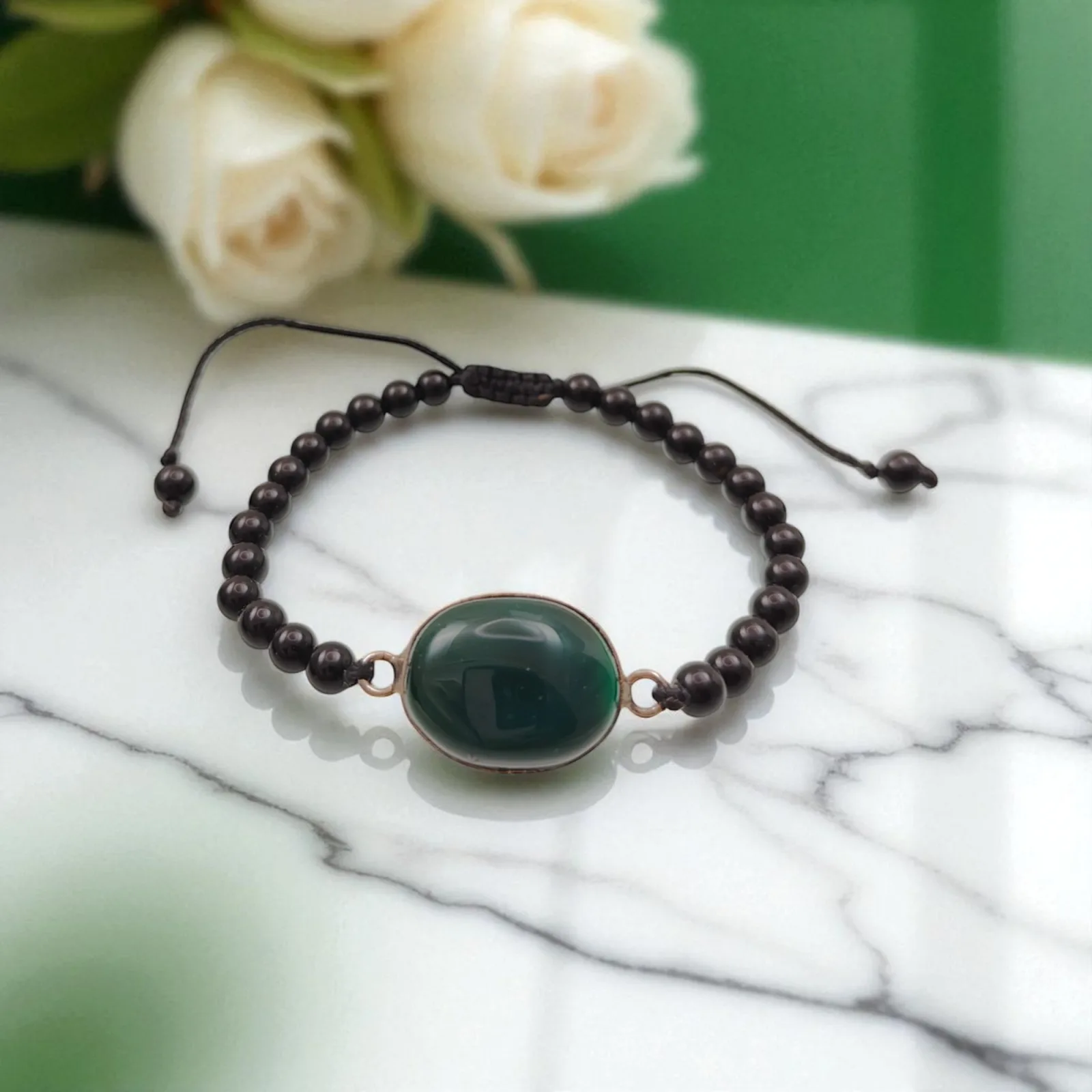 Green Agate & Black Agate Bracelet
