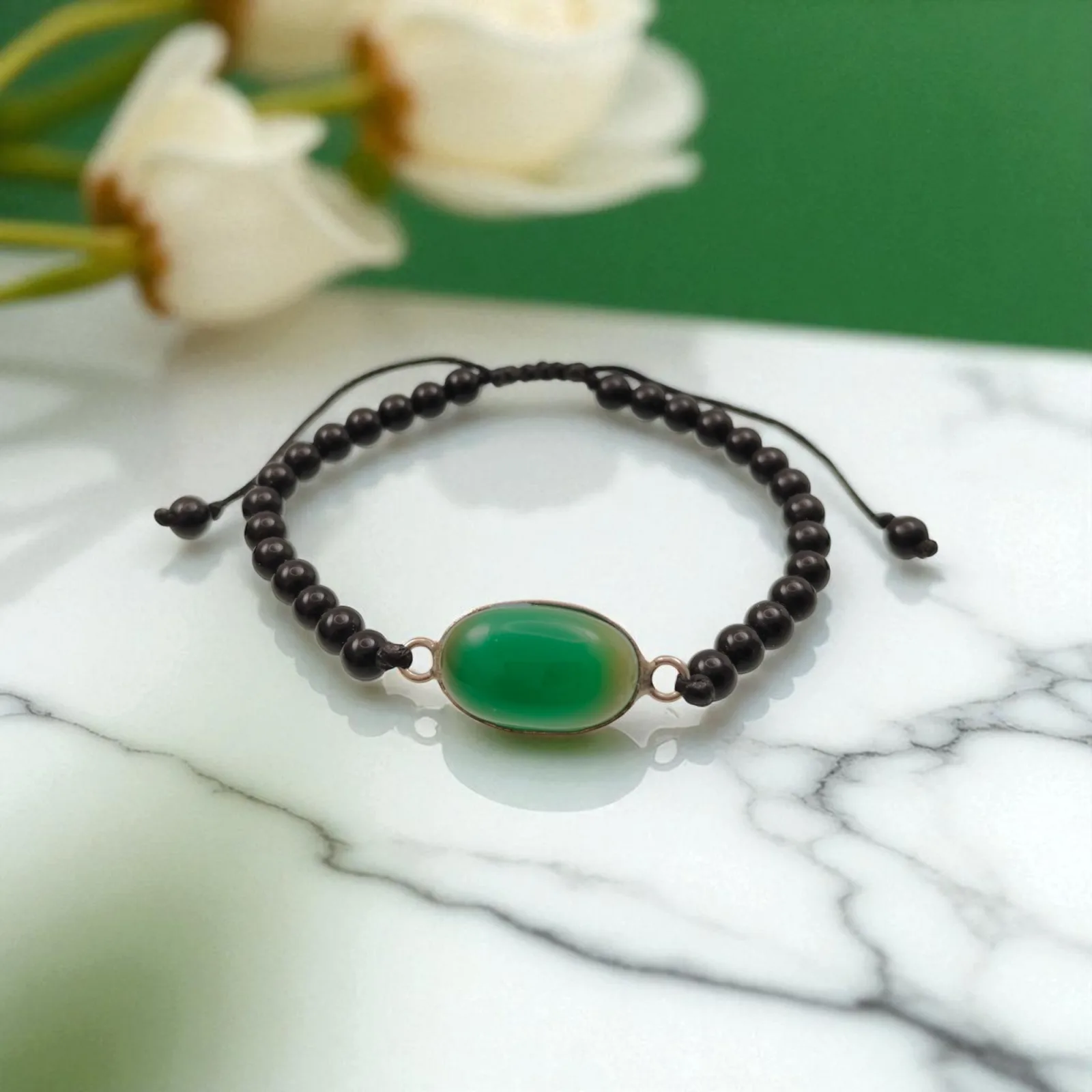 Green Agate & Black Agate Bracelet