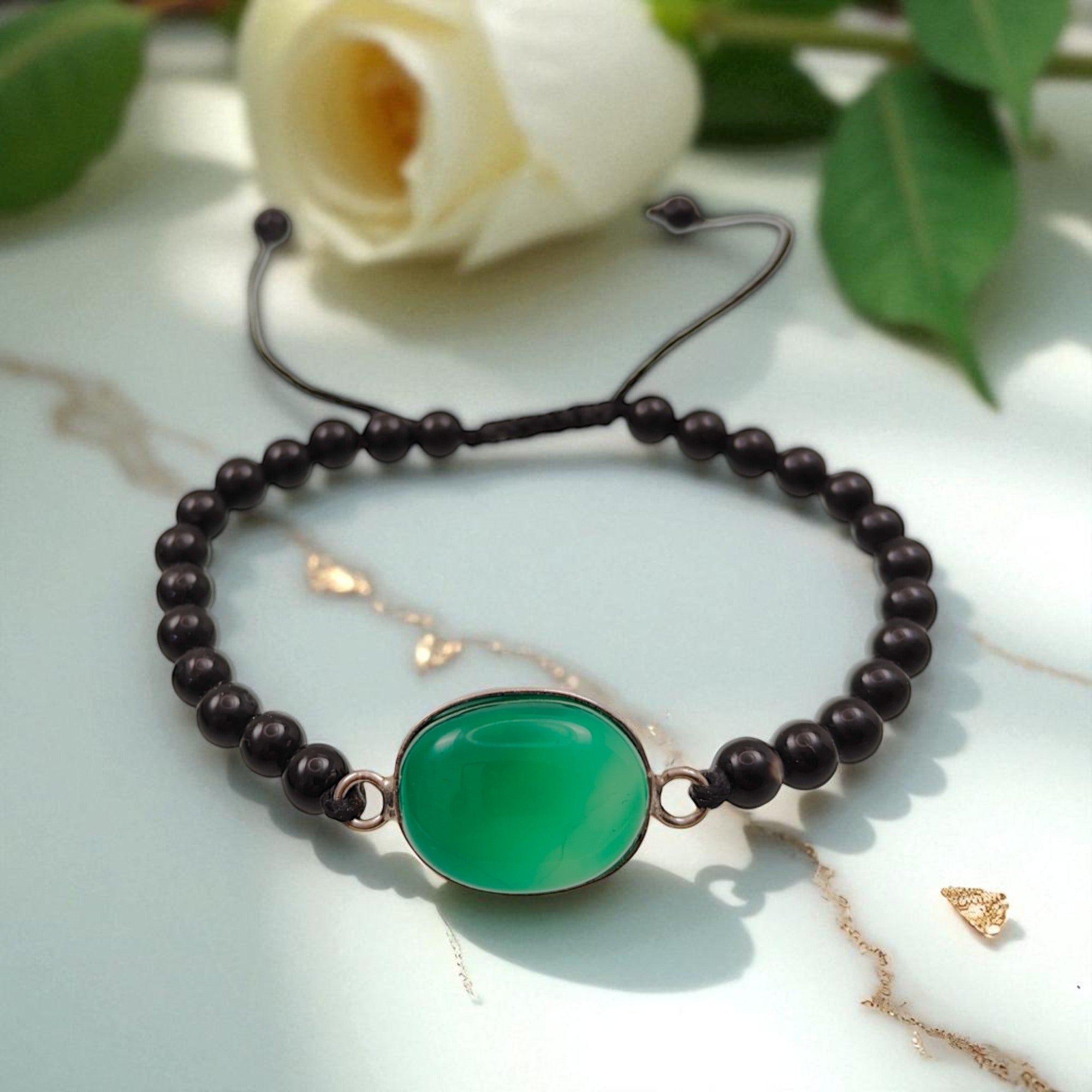 Green Agate & Black Agate Bracelet