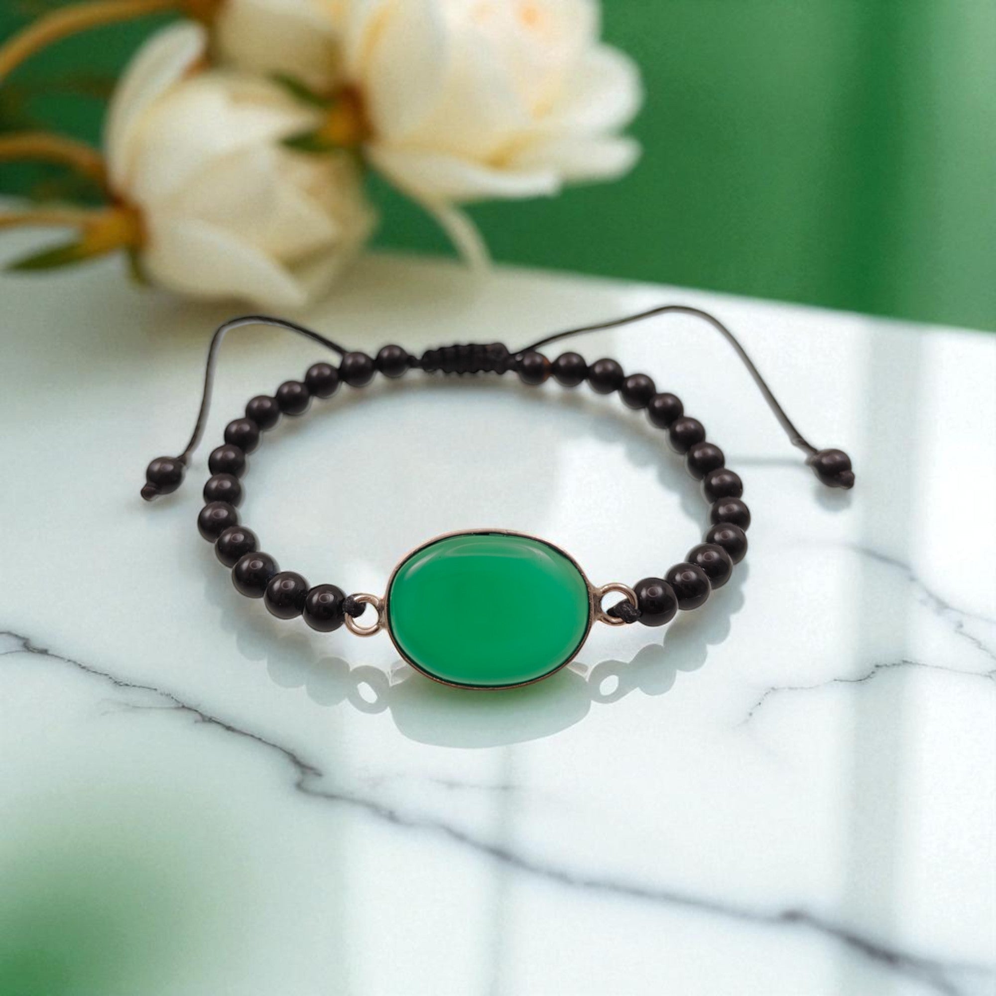 Green Agate & Black Agate Bracelet