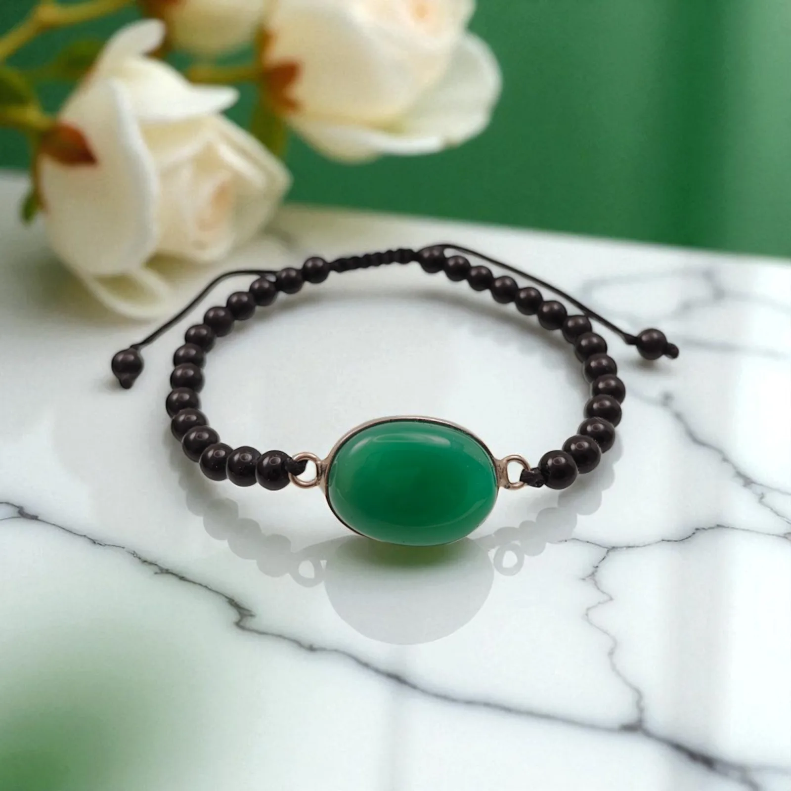 Green Agate & Black Agate Bracelet