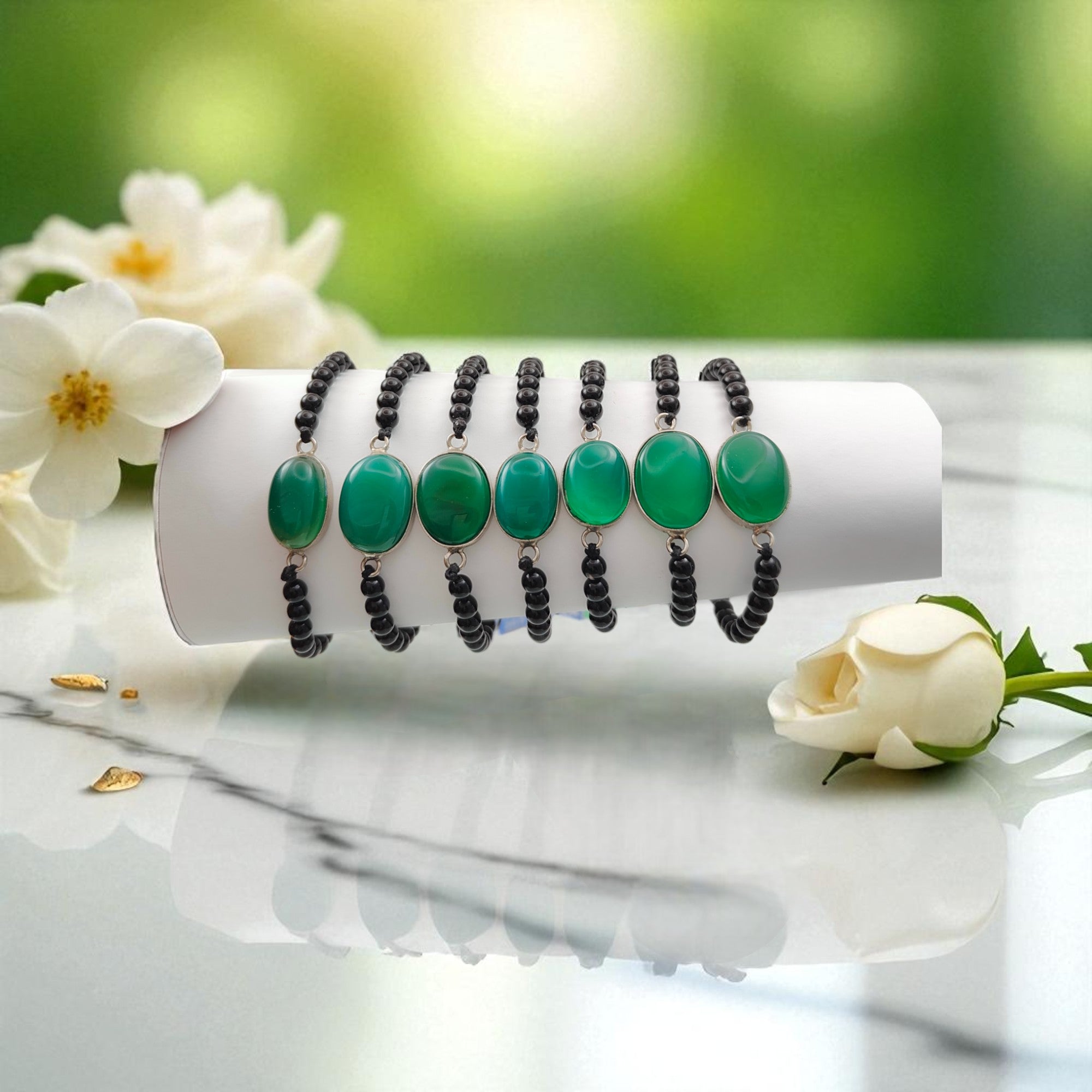 Green Agate & Black Agate Bracelet