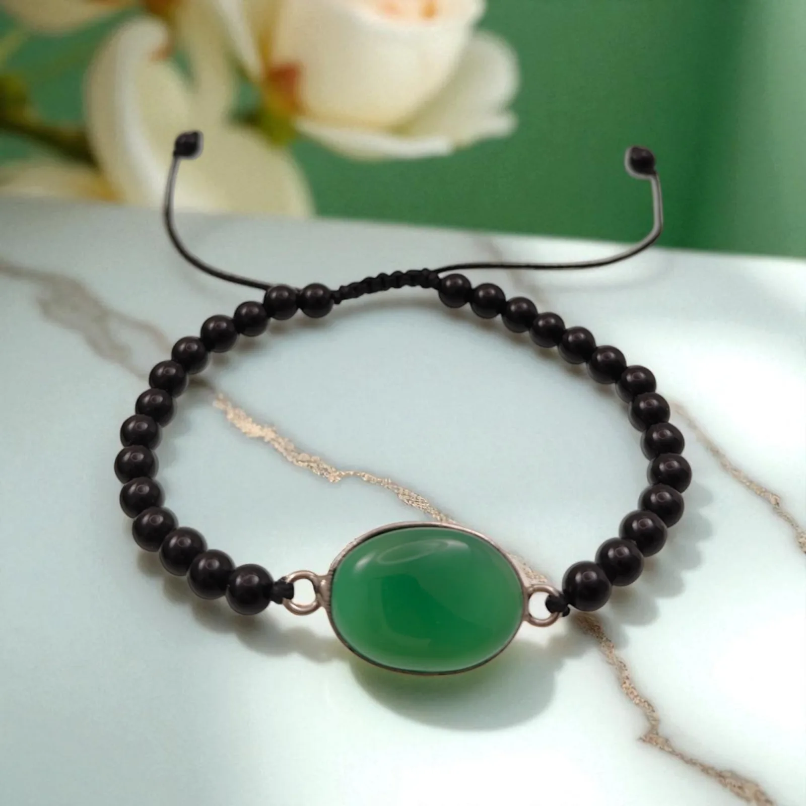 Green Agate & Black Agate Bracelet
