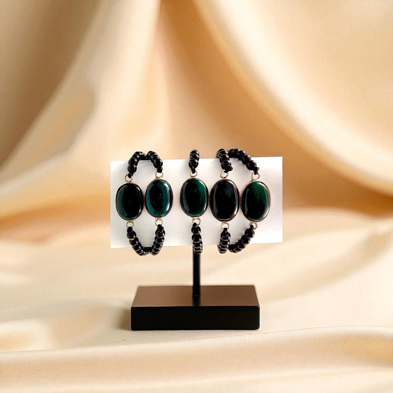 Green Agate & Black Agate Bracelet