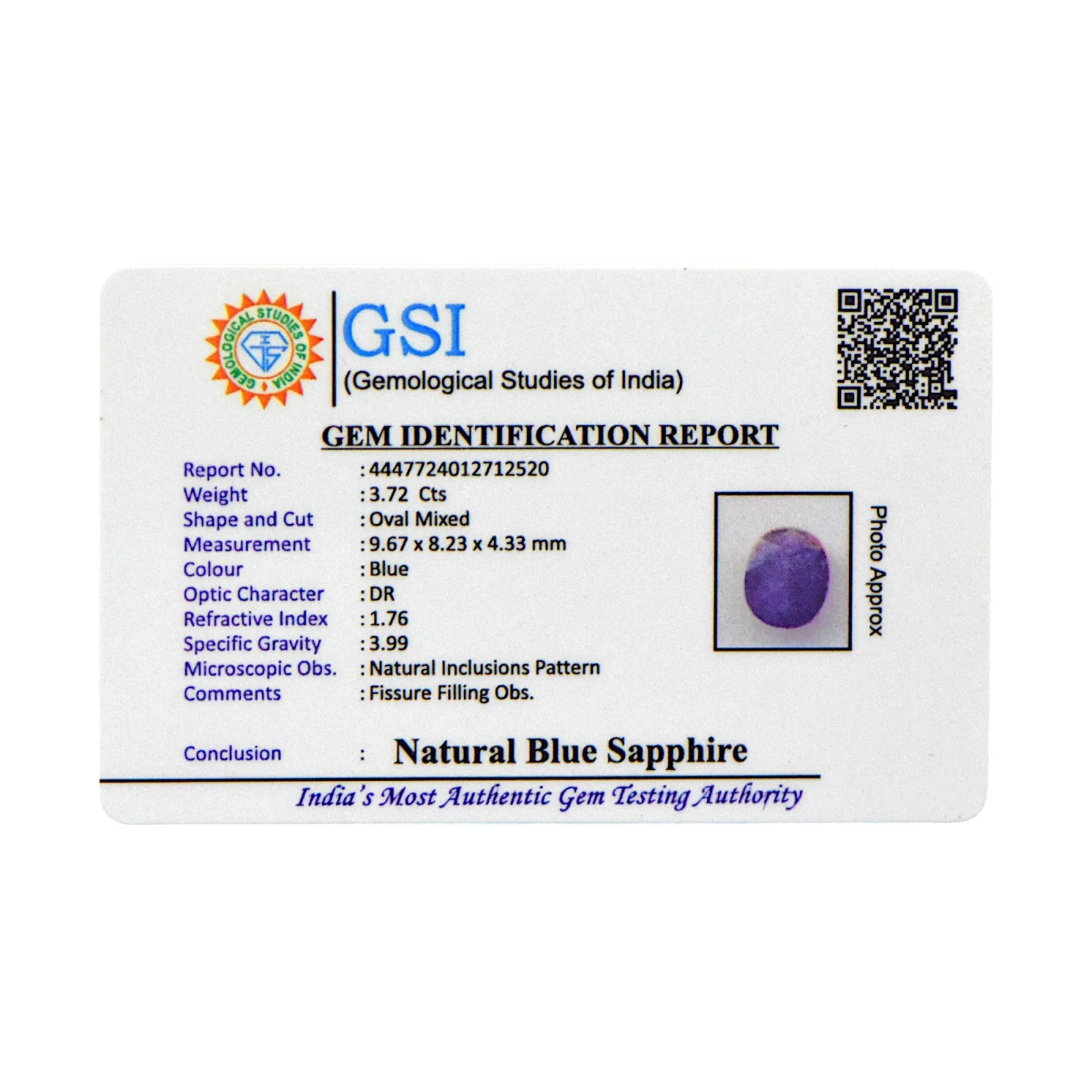 Blue Sapphire - 3.72 Carat