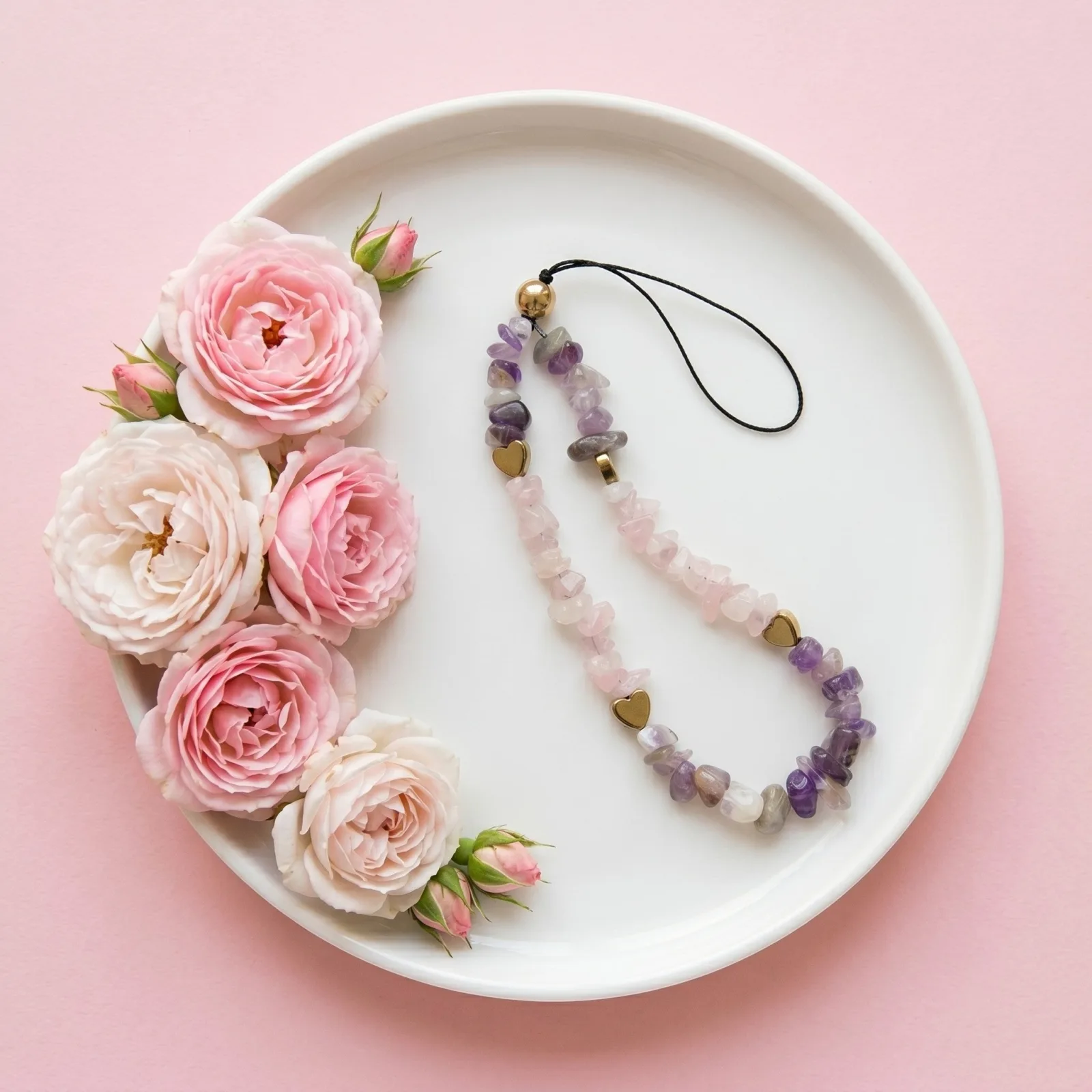 Natural Rose Quartz & Amethyst Phone Charm