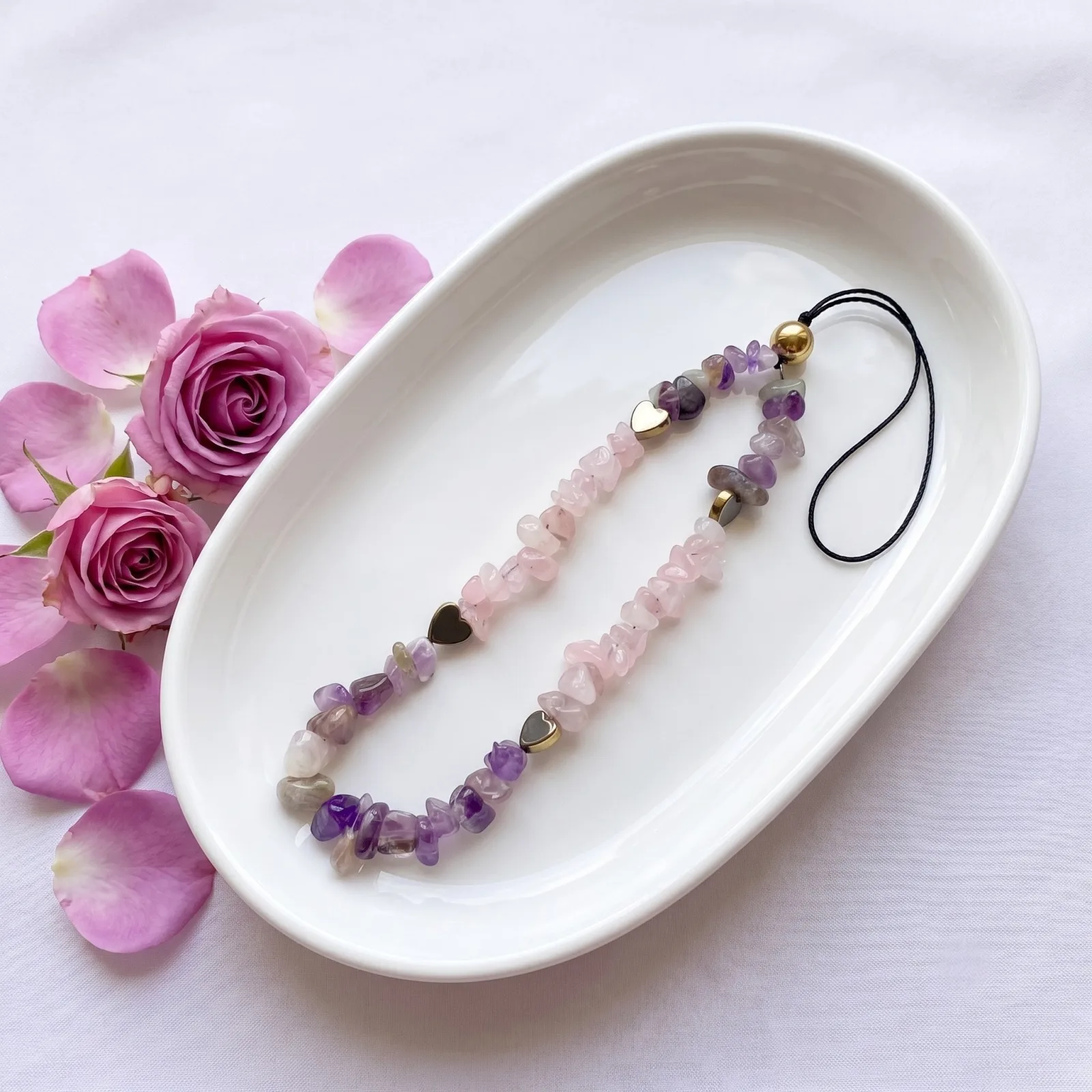 Natural Rose Quartz & Amethyst Phone Charm