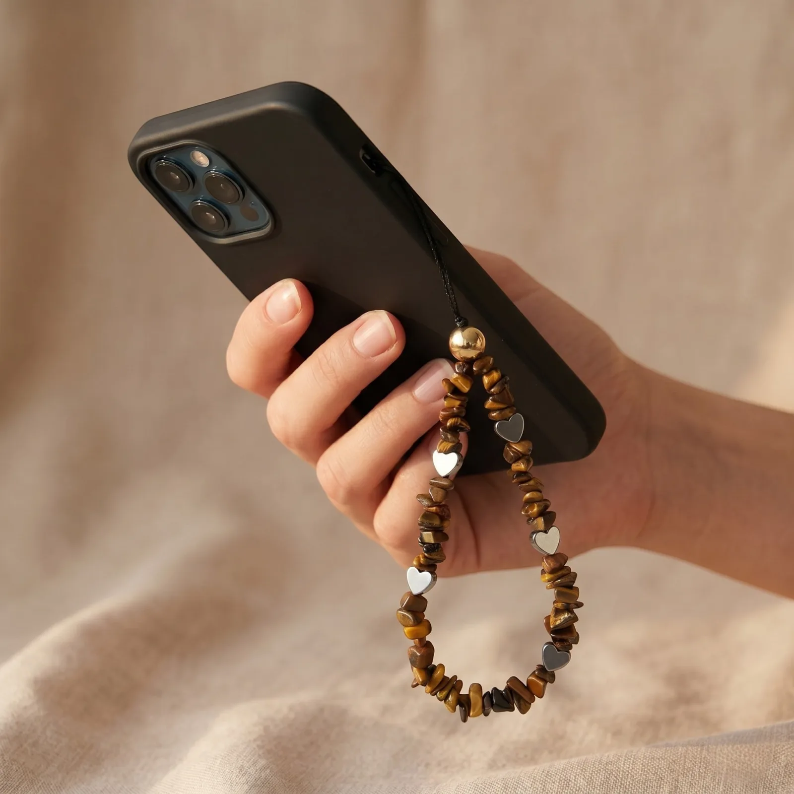 Natural Tiger Eye & Hematite Phone Hanging