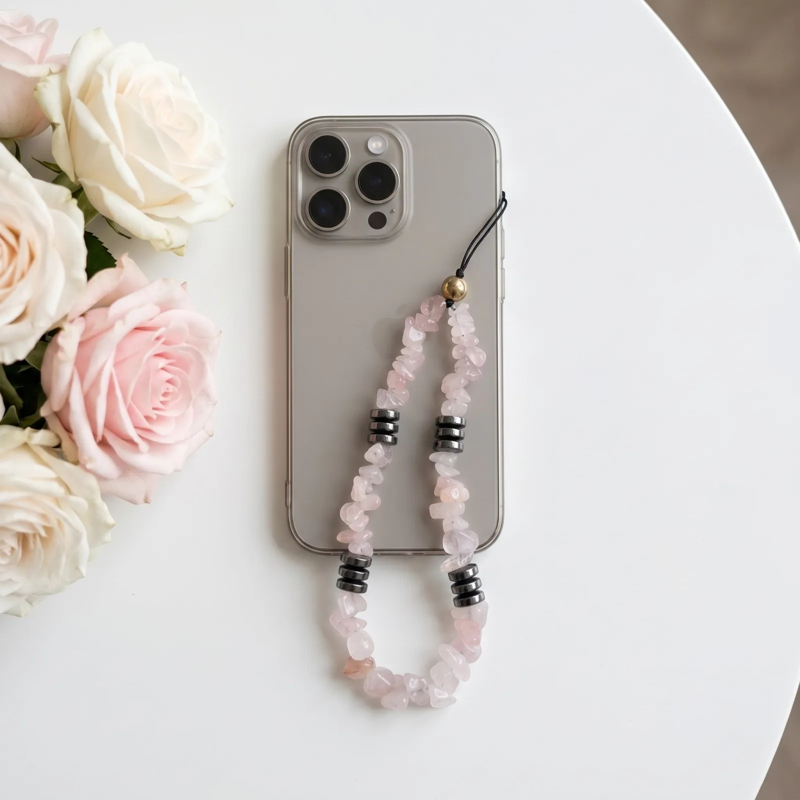 Handmade Rose Quartz & Hematite Mobile Charm