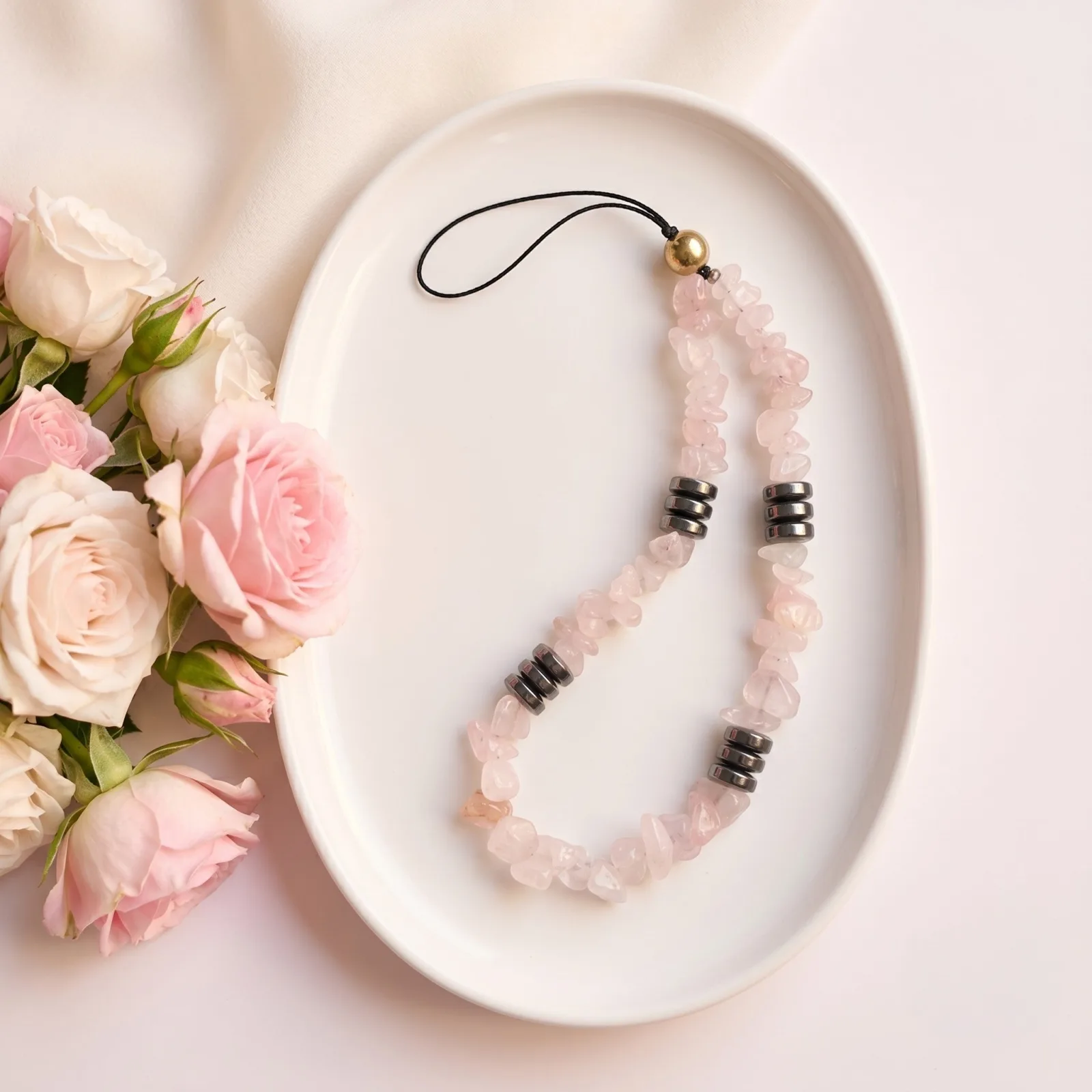 Handmade Rose Quartz & Hematite Mobile Charm