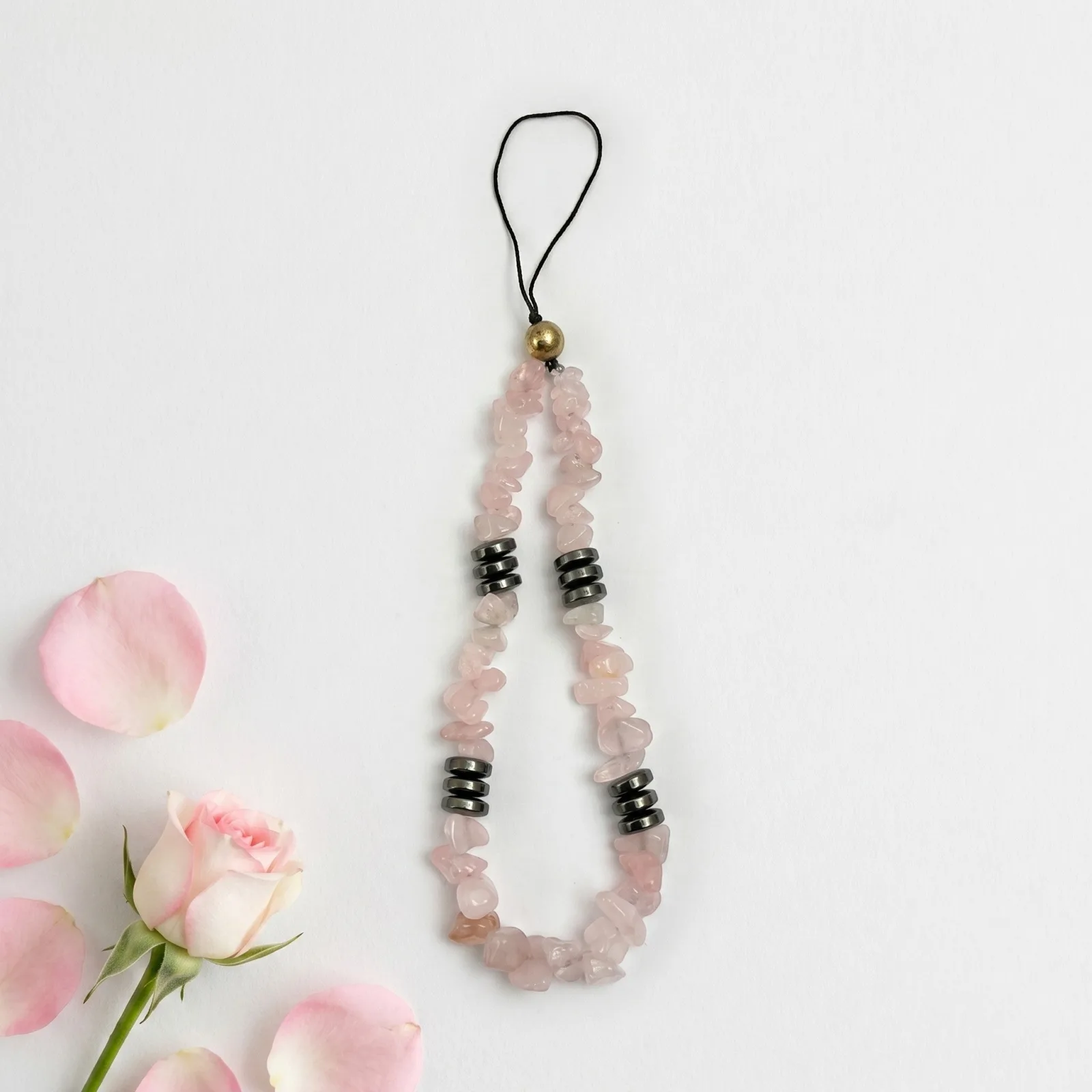 Handmade Rose Quartz & Hematite Mobile Charm