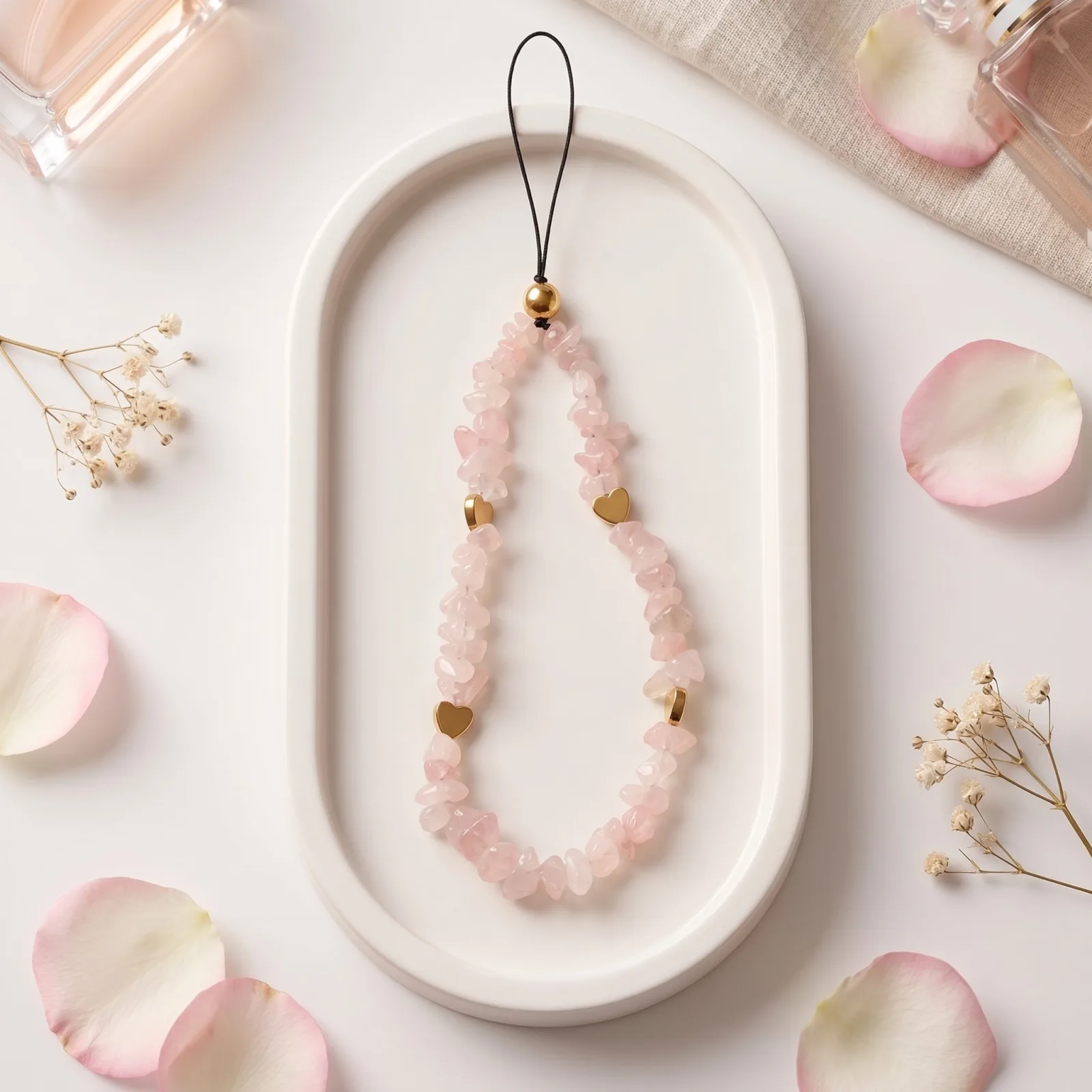 Natural Rose Quartz Crystal Phone Hanging