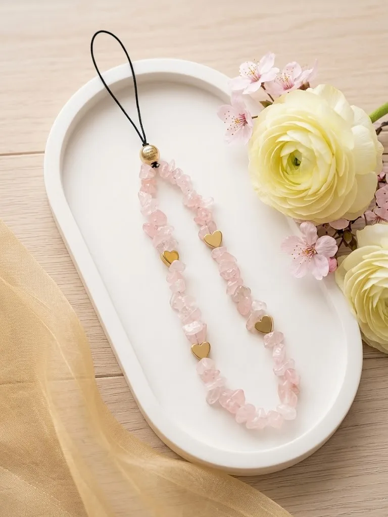 Natural Rose Quartz Crystal Phone Hanging