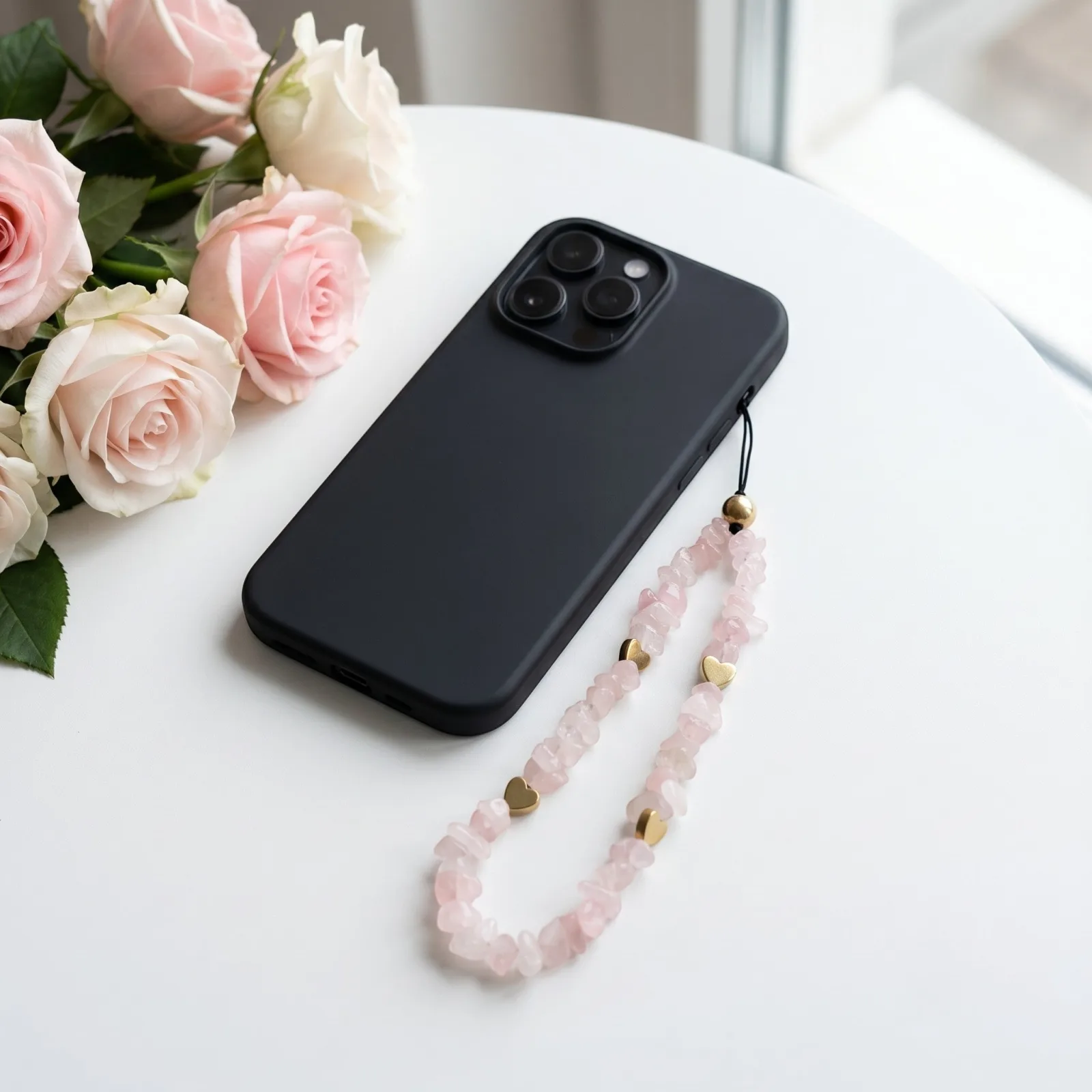 Natural Rose Quartz Crystal Phone Hanging