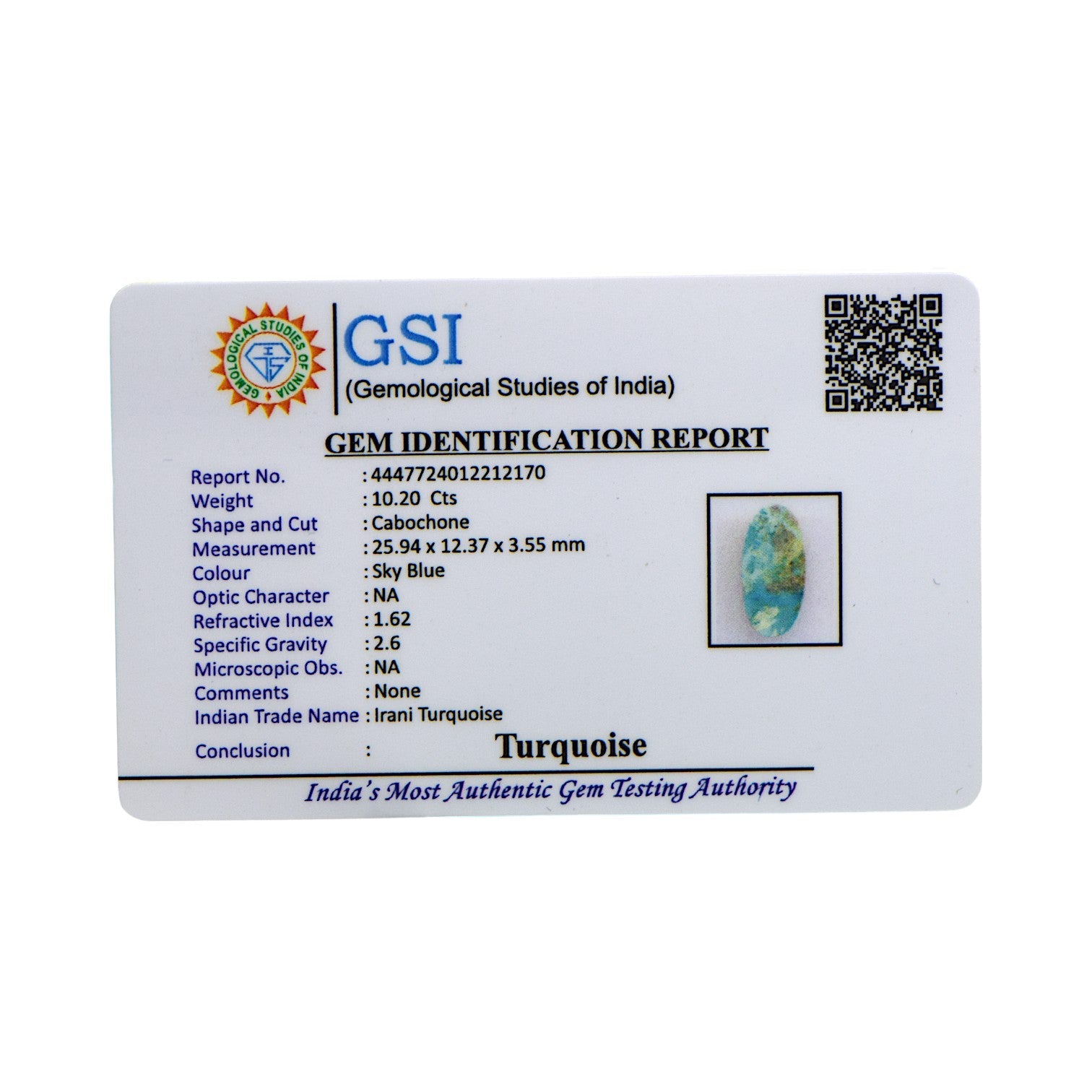 Irani Turquoise - 10.2 Carat / AA-Quality