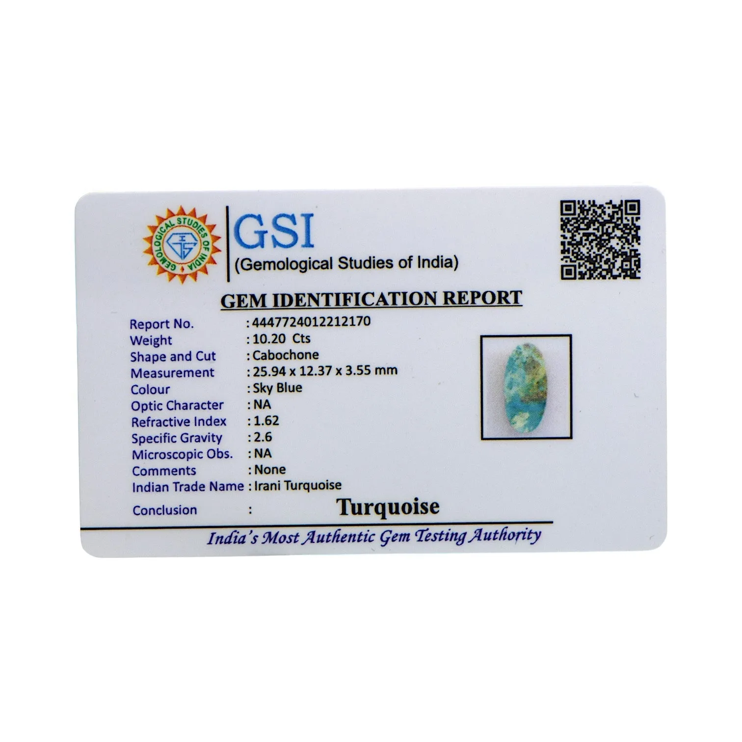 Irani Turquoise - 10.2 Carat / AA-Quality