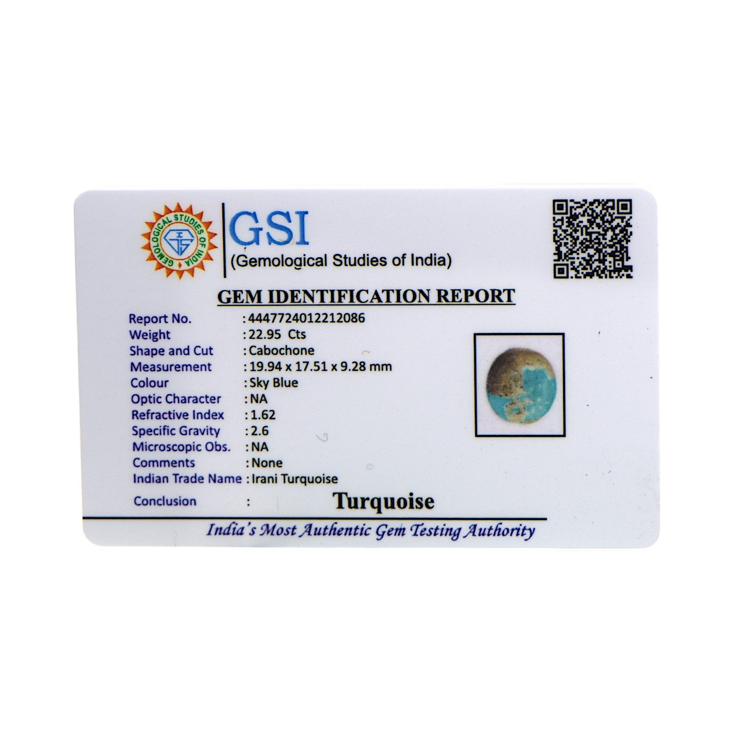 Irani Turquoise - 22.95 Carat / AA-Quality