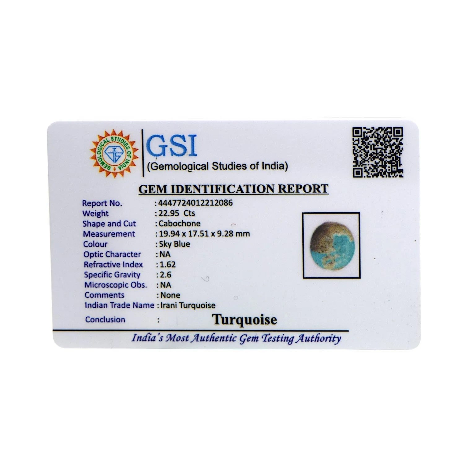 Irani Turquoise - 22.95 Carat / AA-Quality