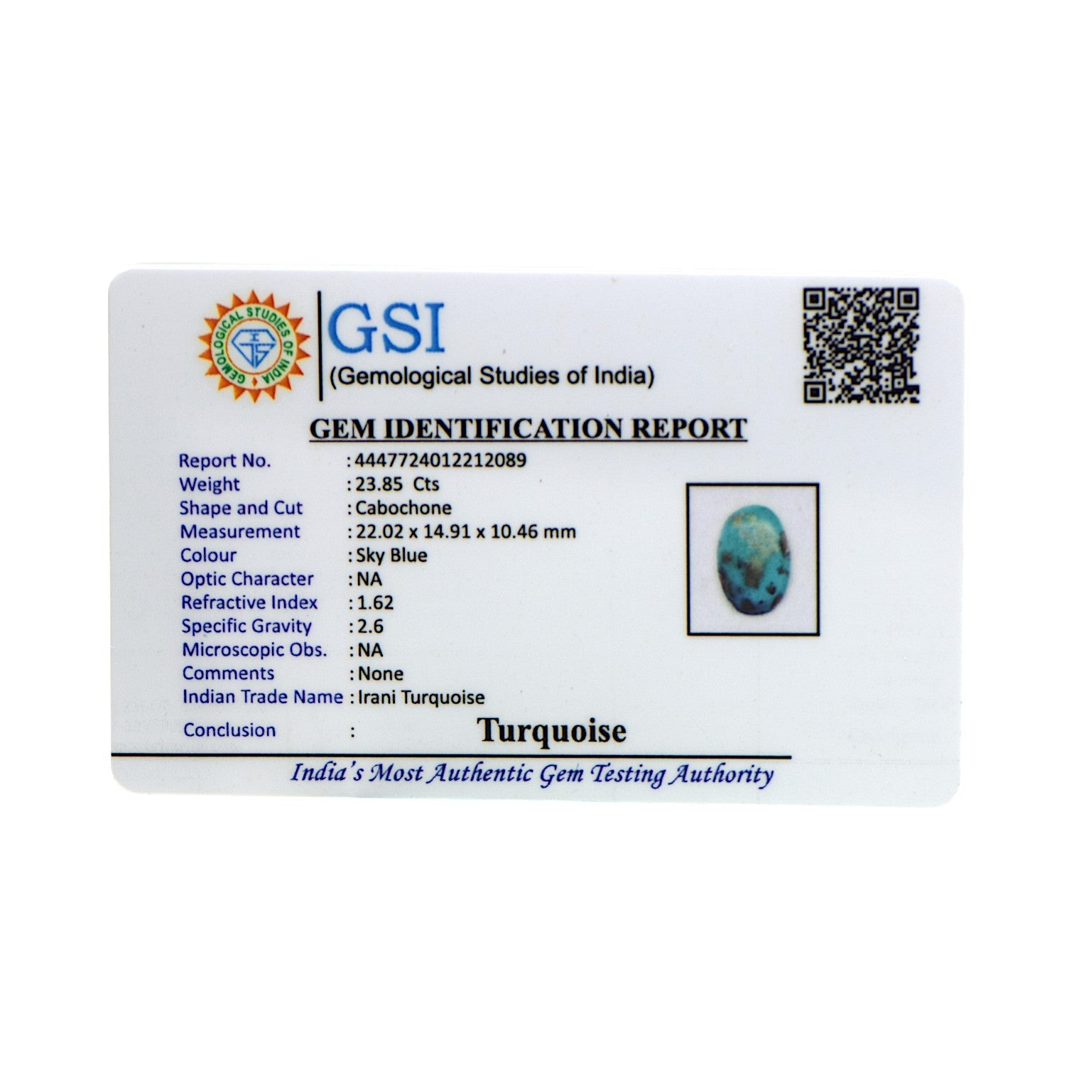 Irani Turquoise - 23.85 Carat / AA-Quality