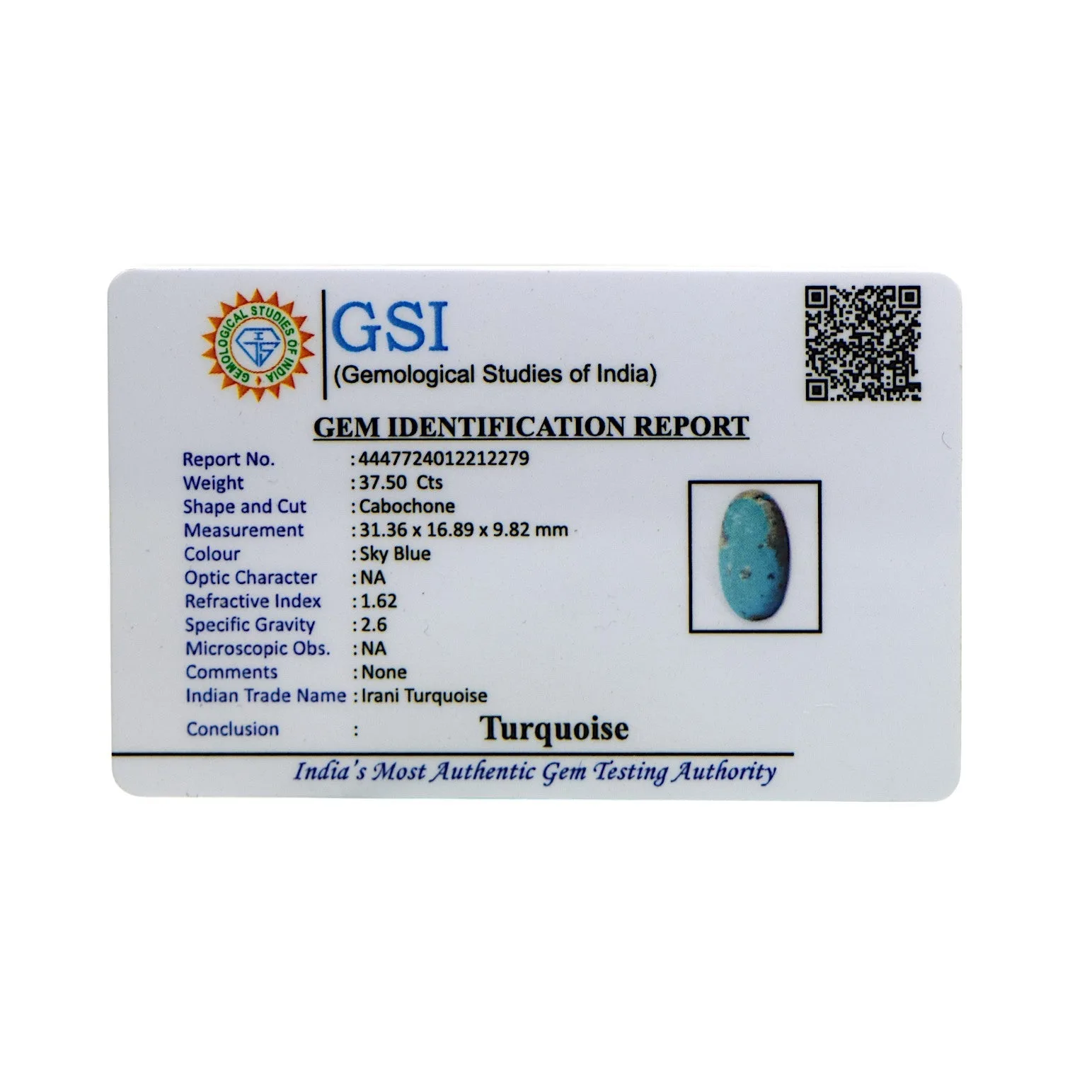Irani Turquoise - 37.5 Carat / AA-Quality