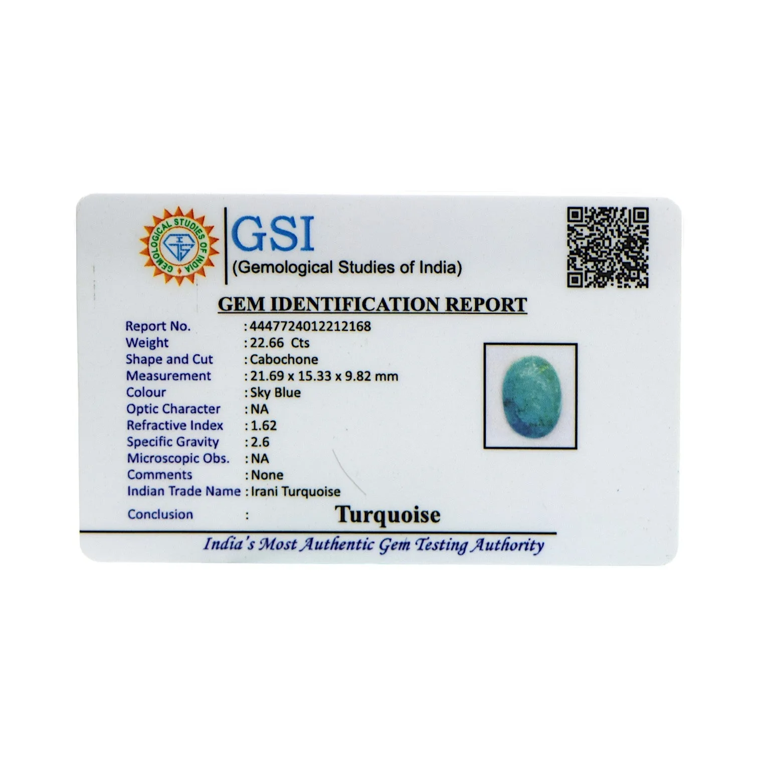 Irani Turquoise - 22.66 Carat / AA-Quality
