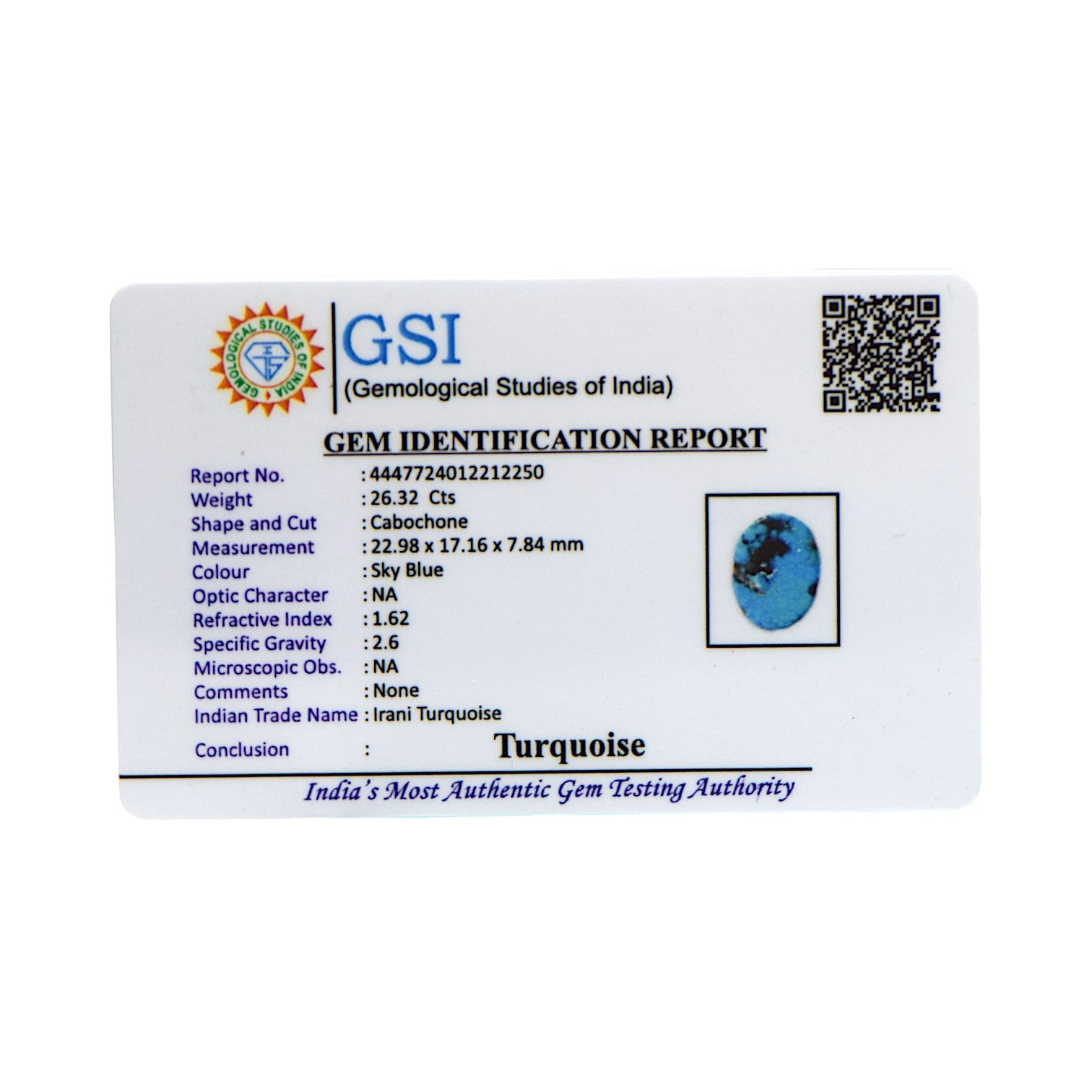 Irani Turquoise - 26.32 Carat / AA-Quality