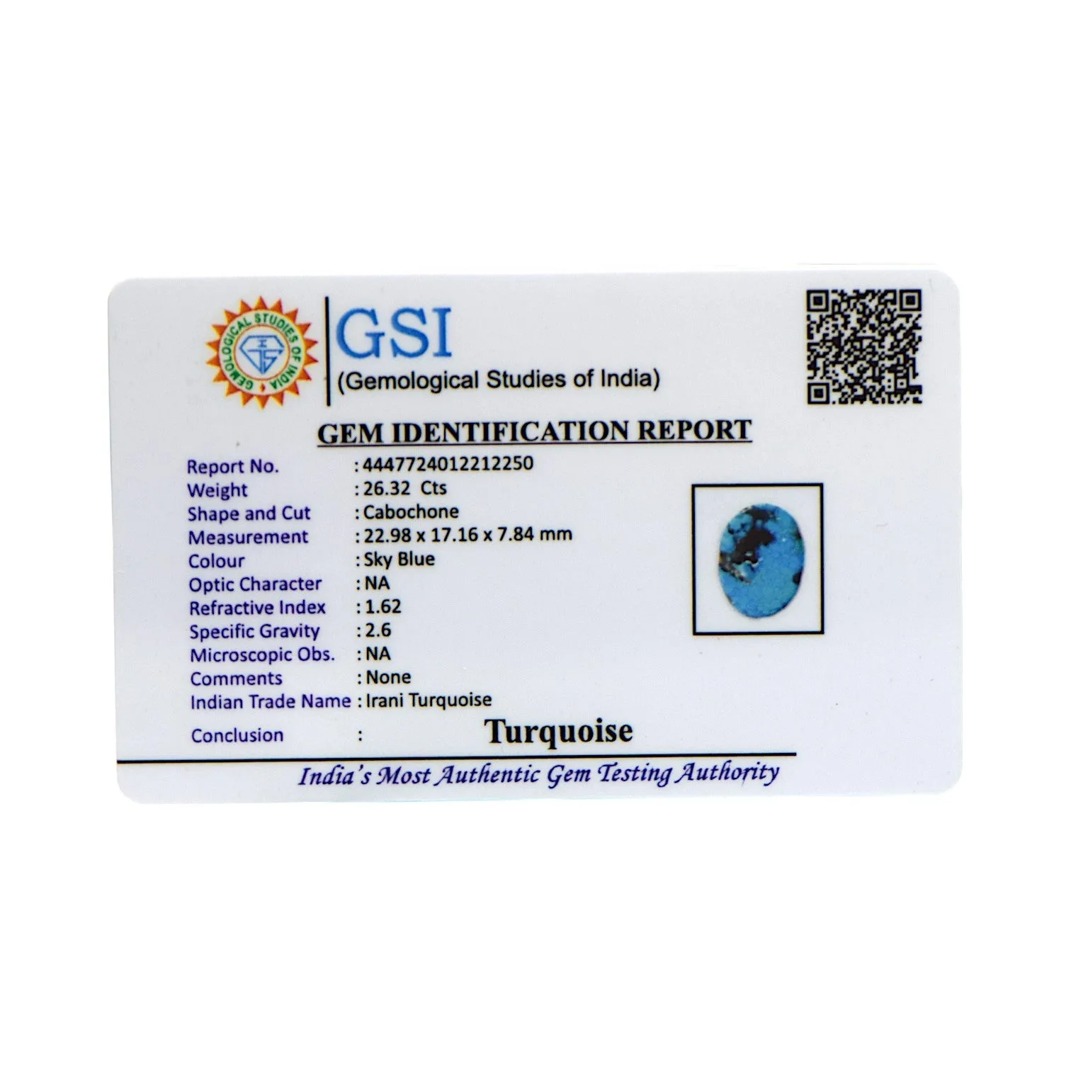 Irani Turquoise - 26.32 Carat / AA-Quality