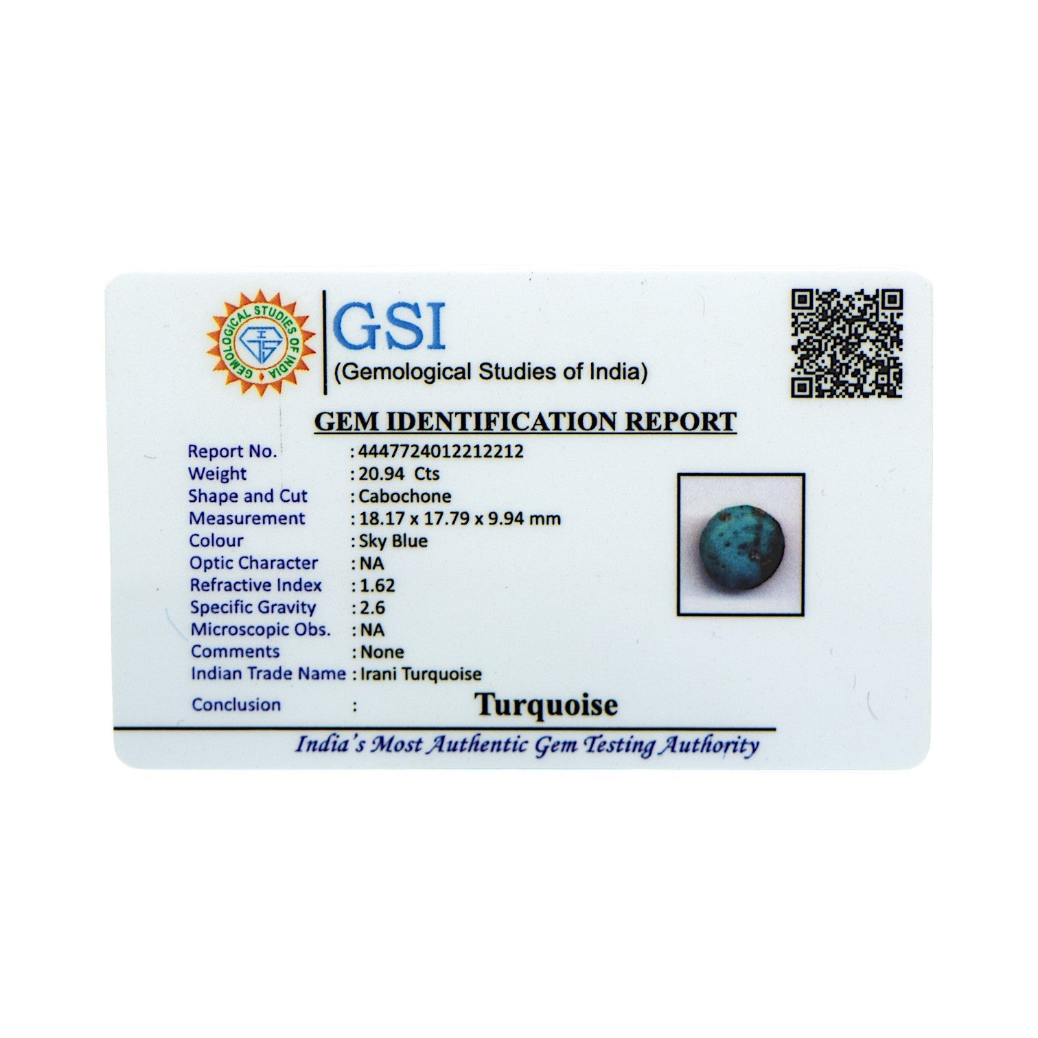 Irani Turquoise - 20.94 Carat / AA-Quality