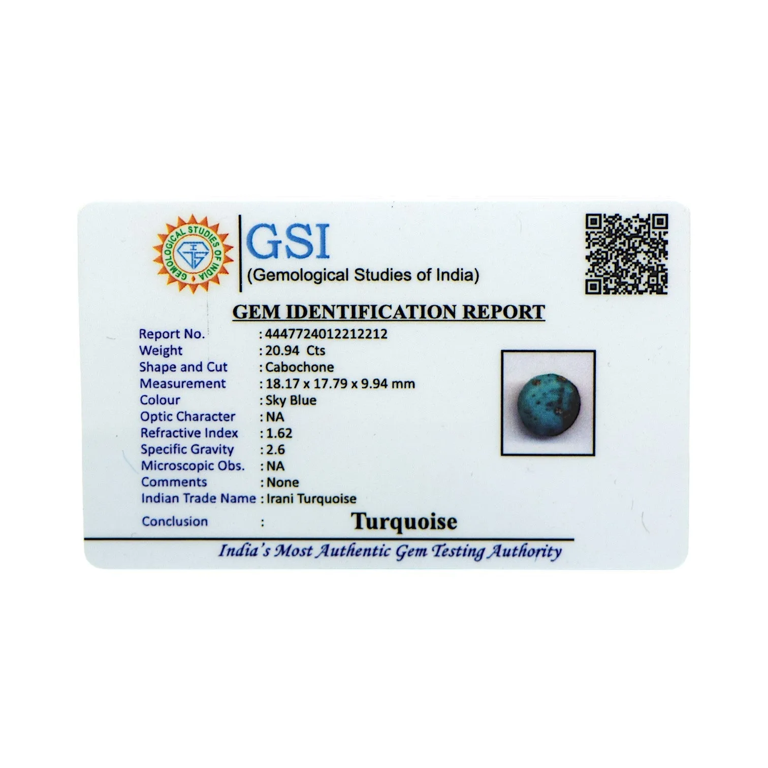 Irani Turquoise - 20.94 Carat / AA-Quality