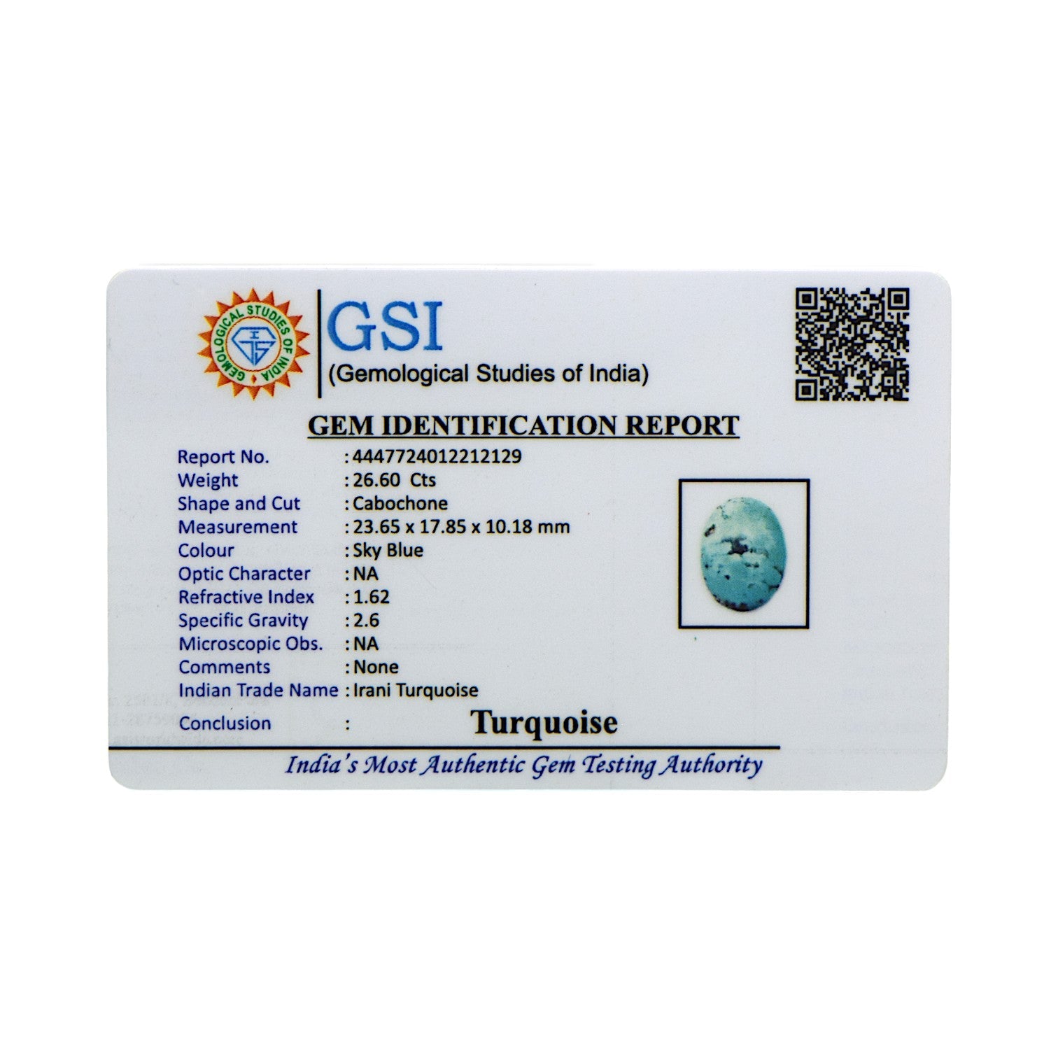 Irani Turquoise - 26.6 Carat / AAA-Quality