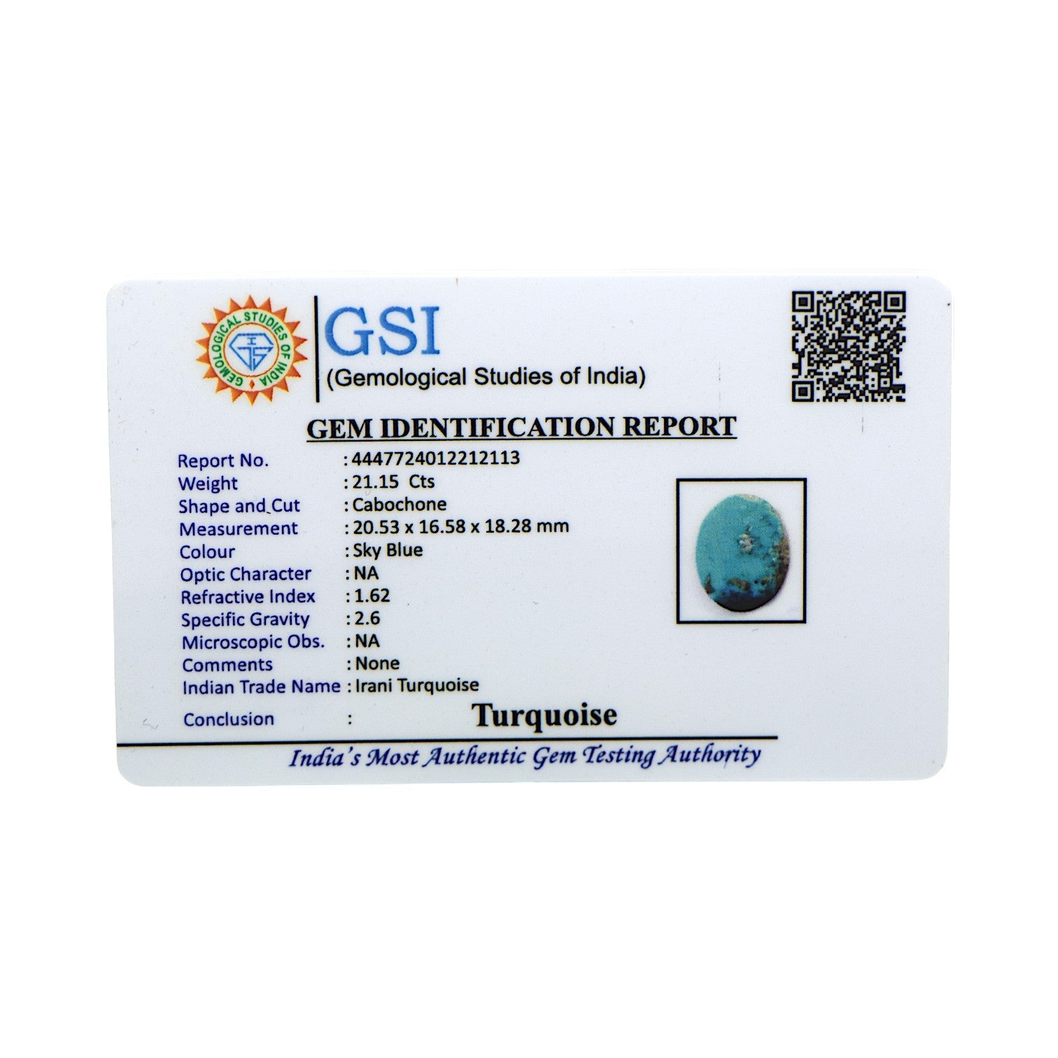 Irani Turquoise - 21.15 Carat / AAA-Quality