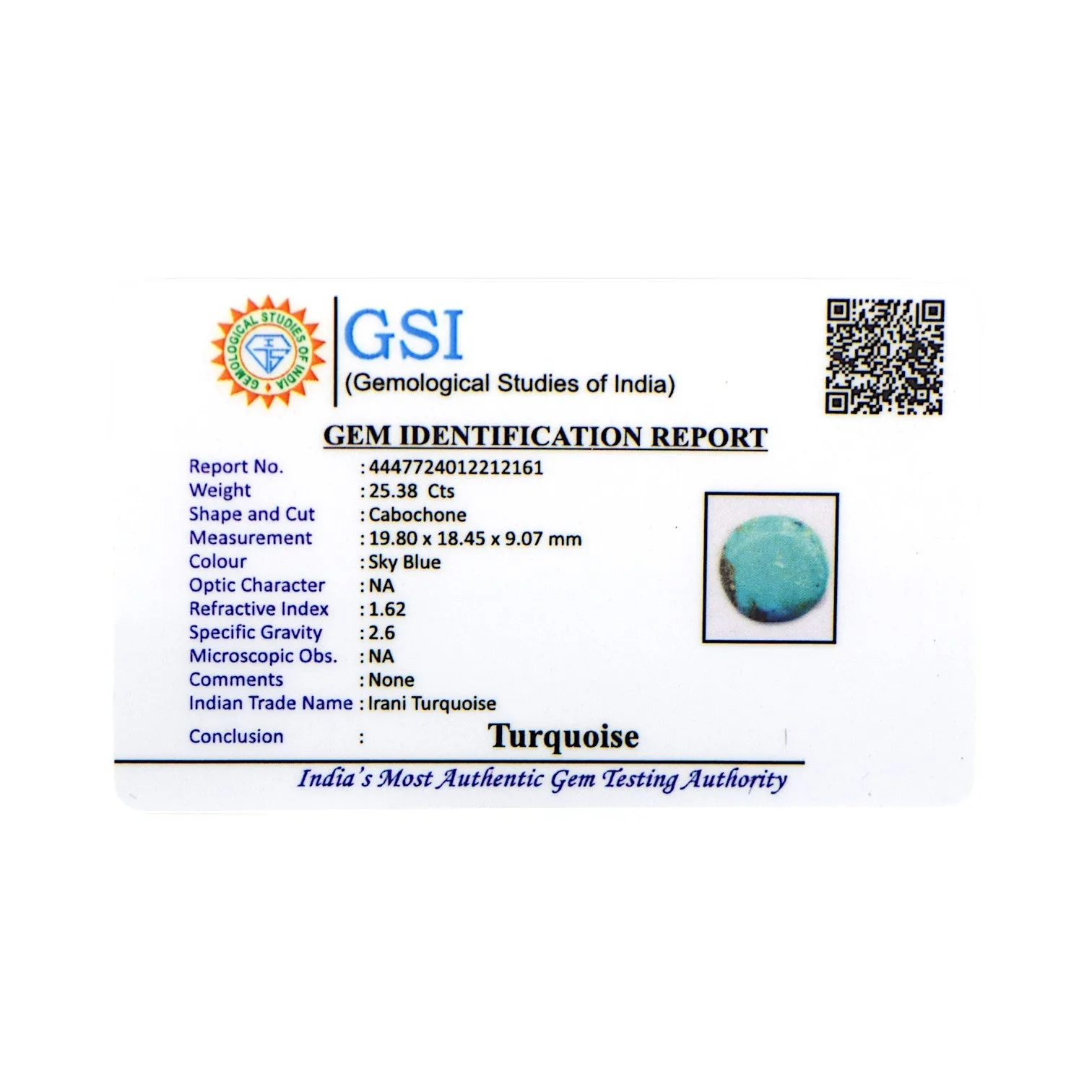 Irani Turquoise - 25.38 Carat / AAA-Quality