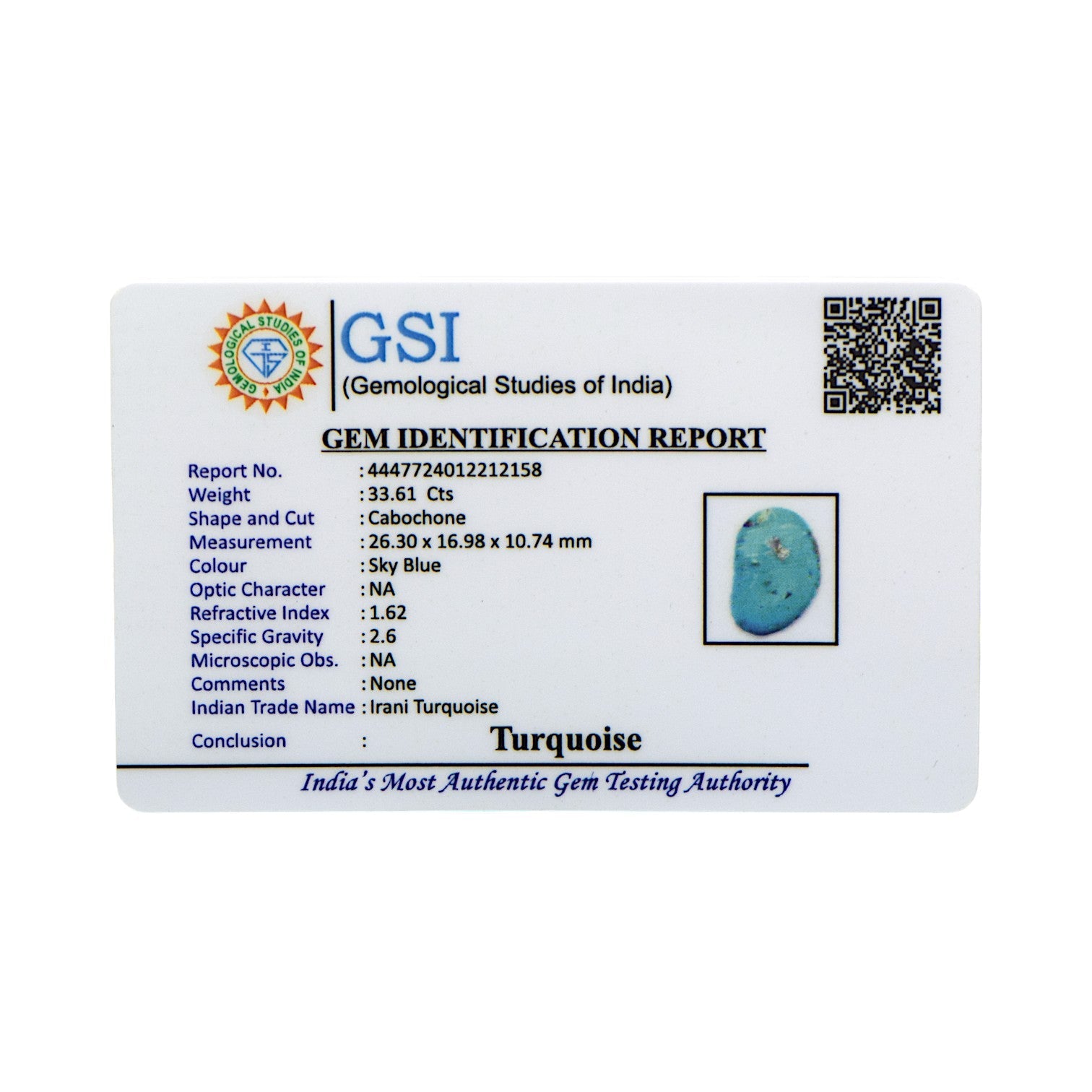 Irani Turquoise - 33.61 Carat / AAA-Quality