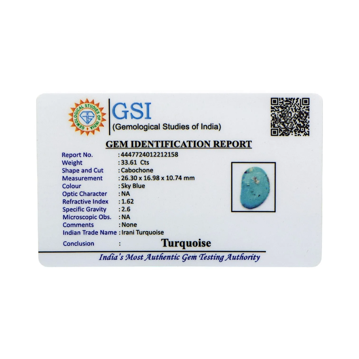 Irani Turquoise - 33.61 Carat / AAA-Quality