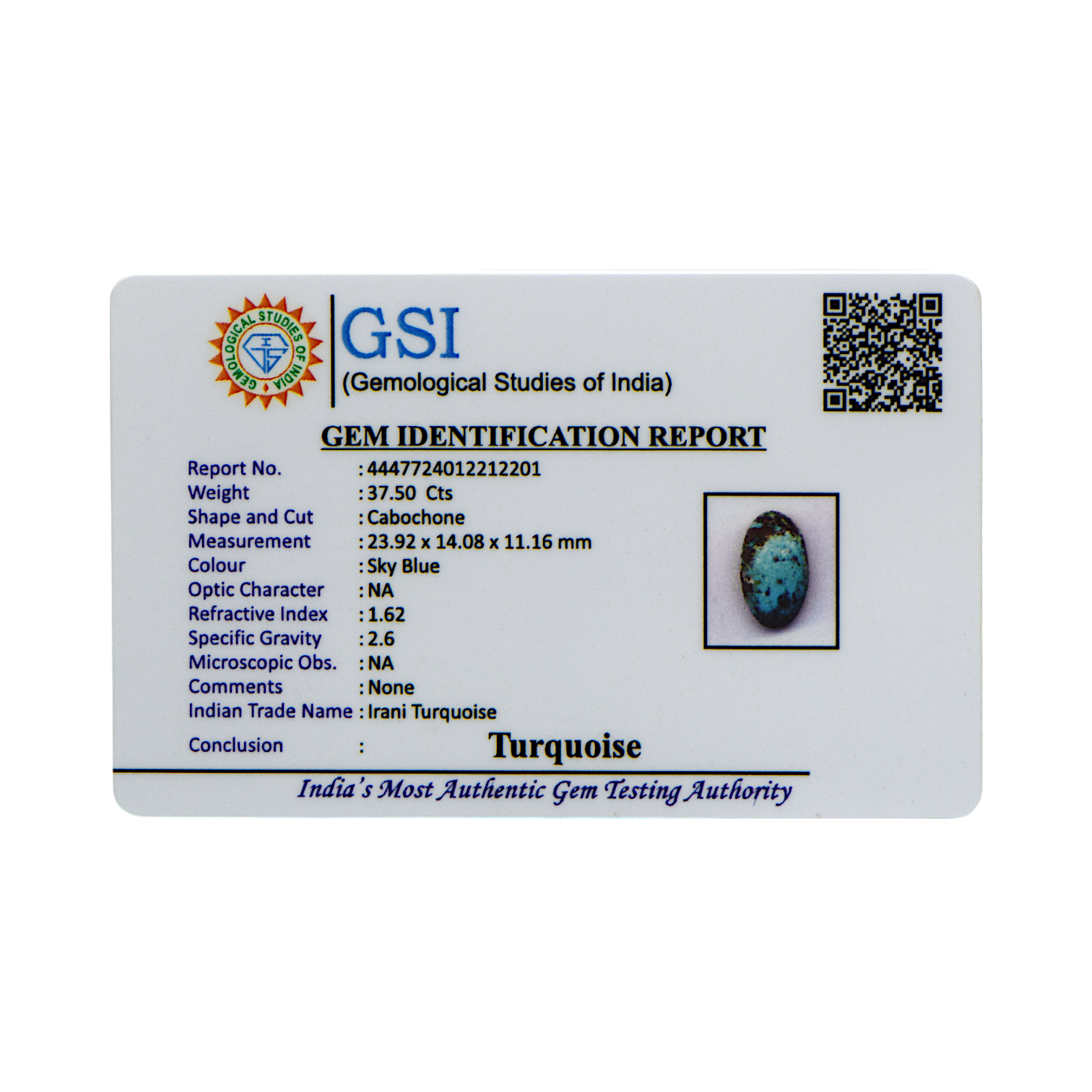 Irani Turquoise - 37.5 Carat / AA-Quality