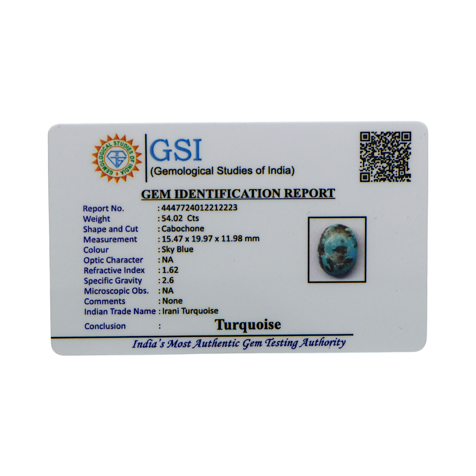 Irani Turquoise - 54.02 Carat / AA-Quality