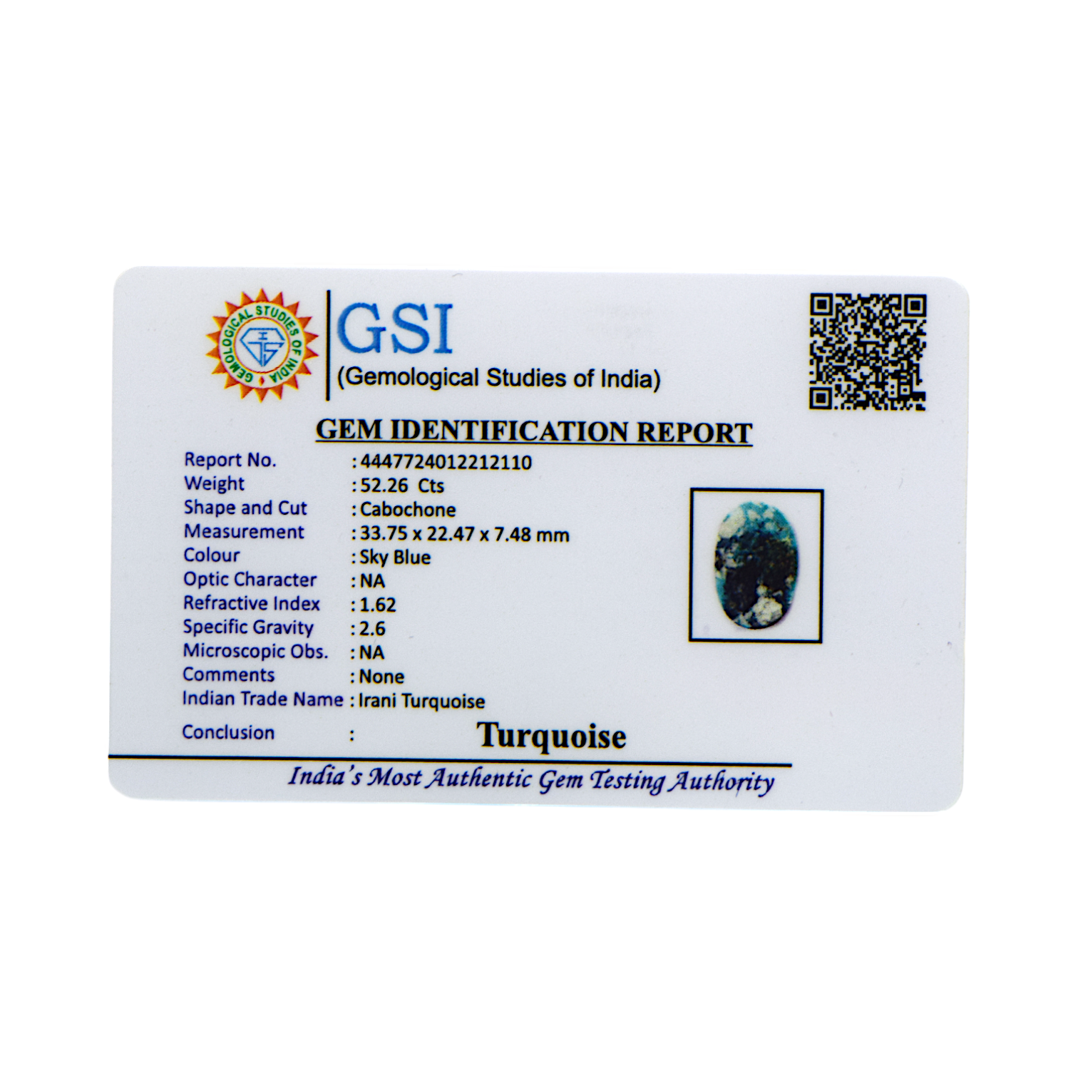 Irani Turquoise - 52.26 Carat / A-Quality