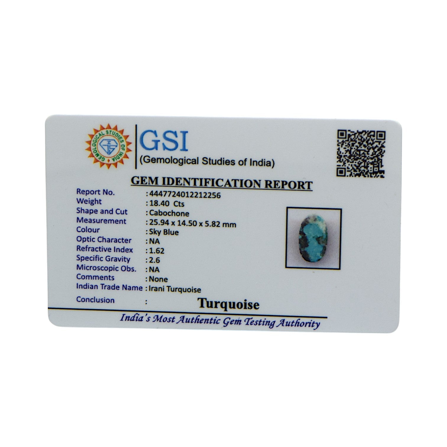 Irani Turquoise - 18.4 Carat / A-Quality