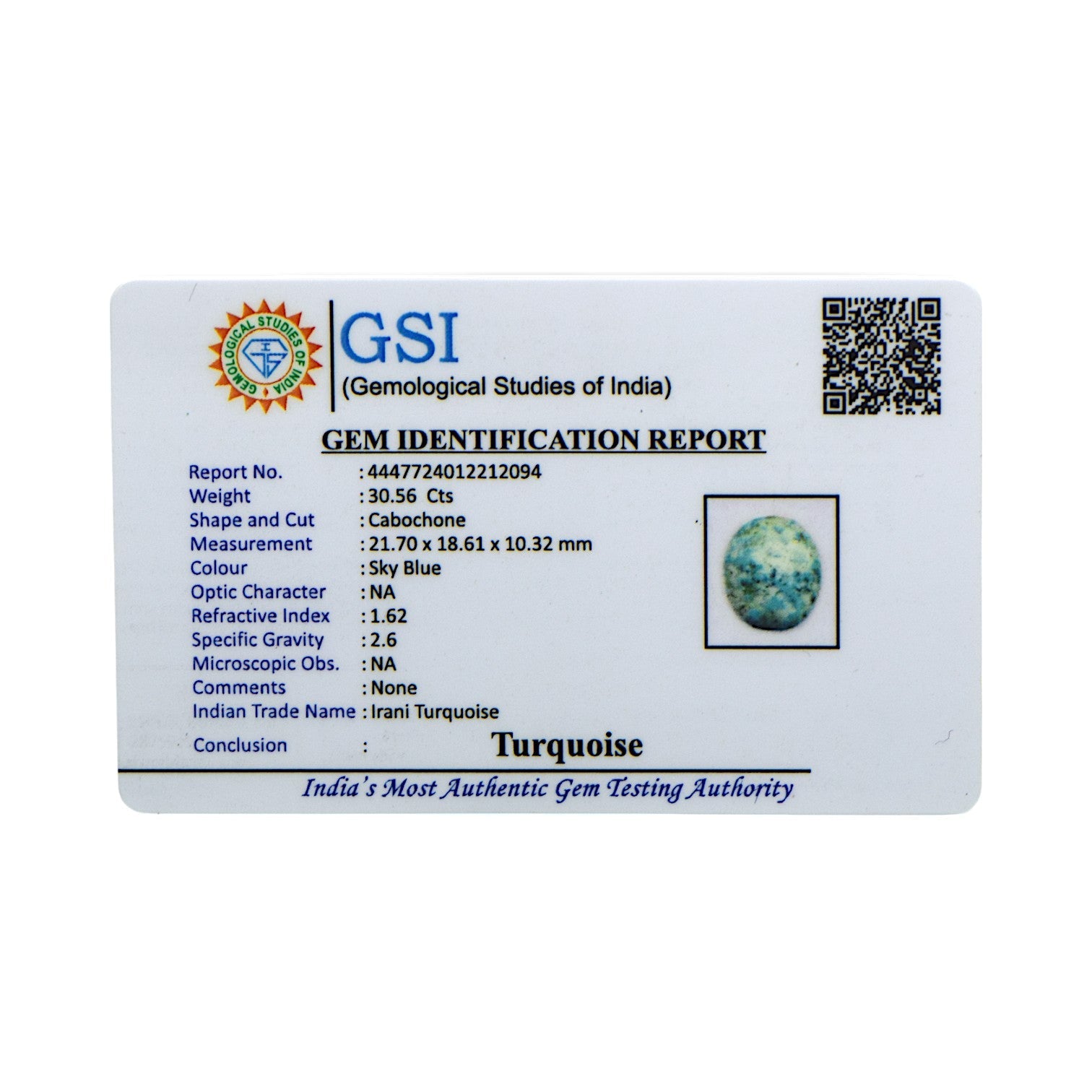 Irani Turquoise - 30.56 Carat / A-Quality