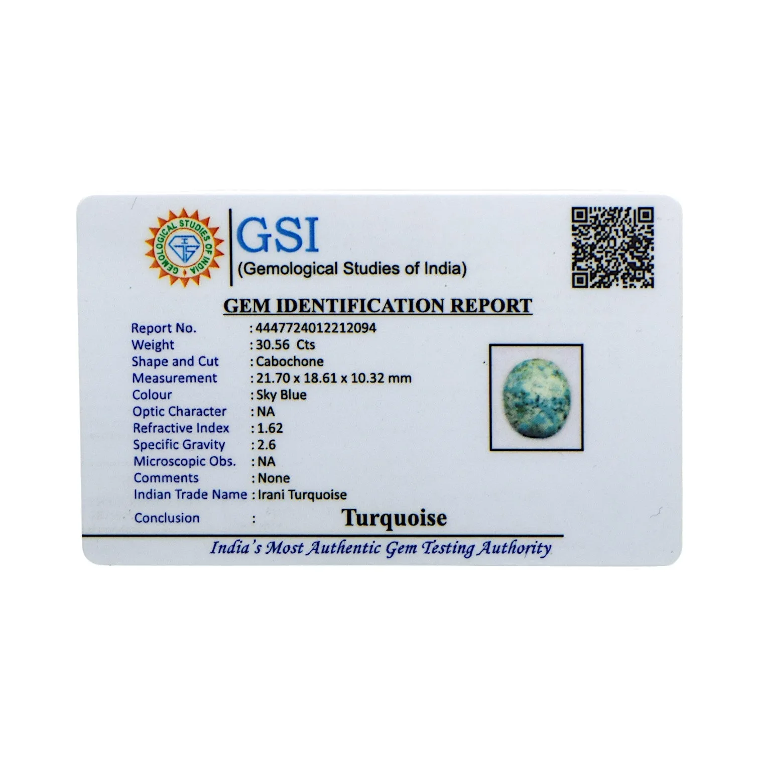 Irani Turquoise - 30.56 Carat / A-Quality